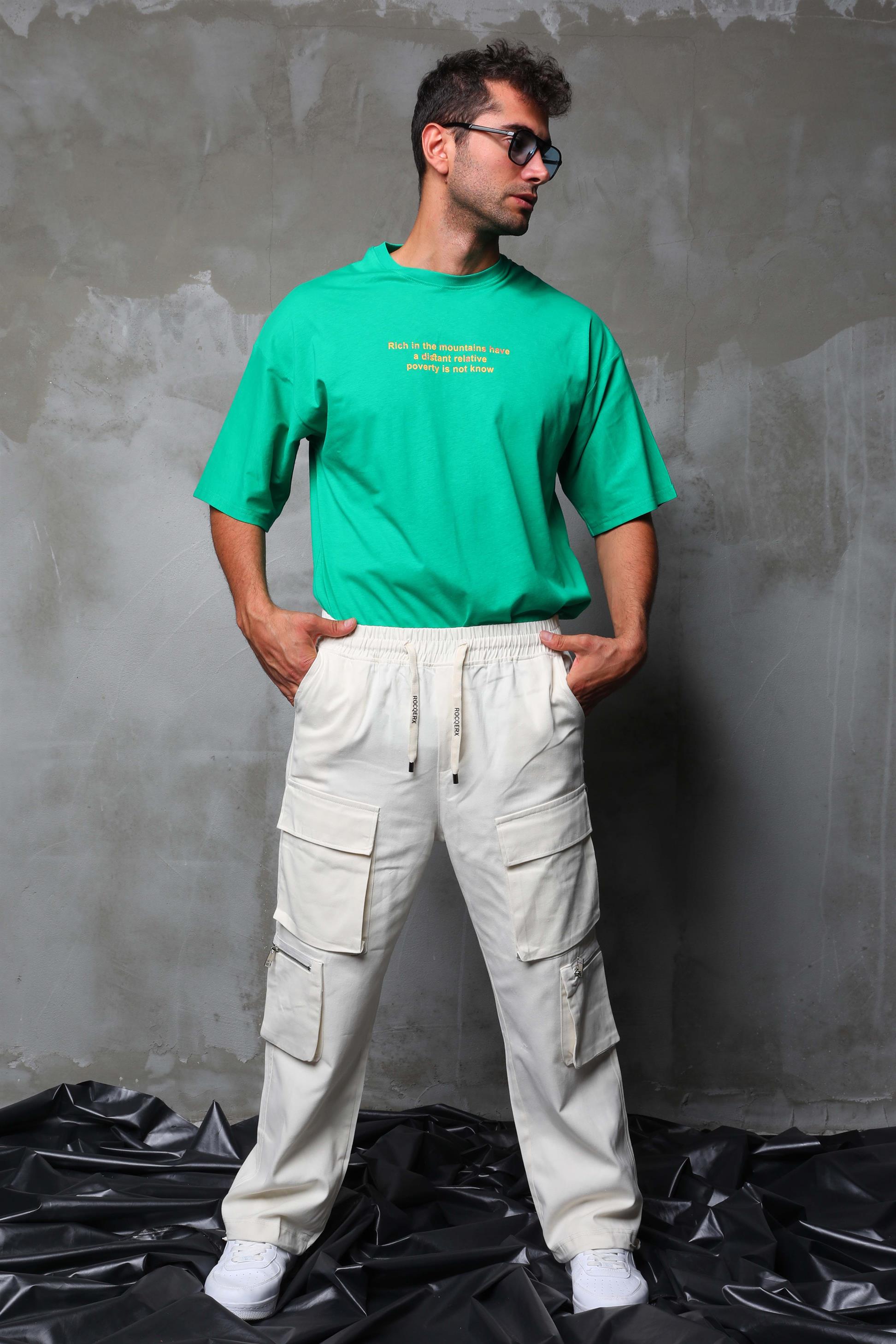 R-4331 Cep Fermuar Detaylı Bel Lastikli Gabardin Pantolon