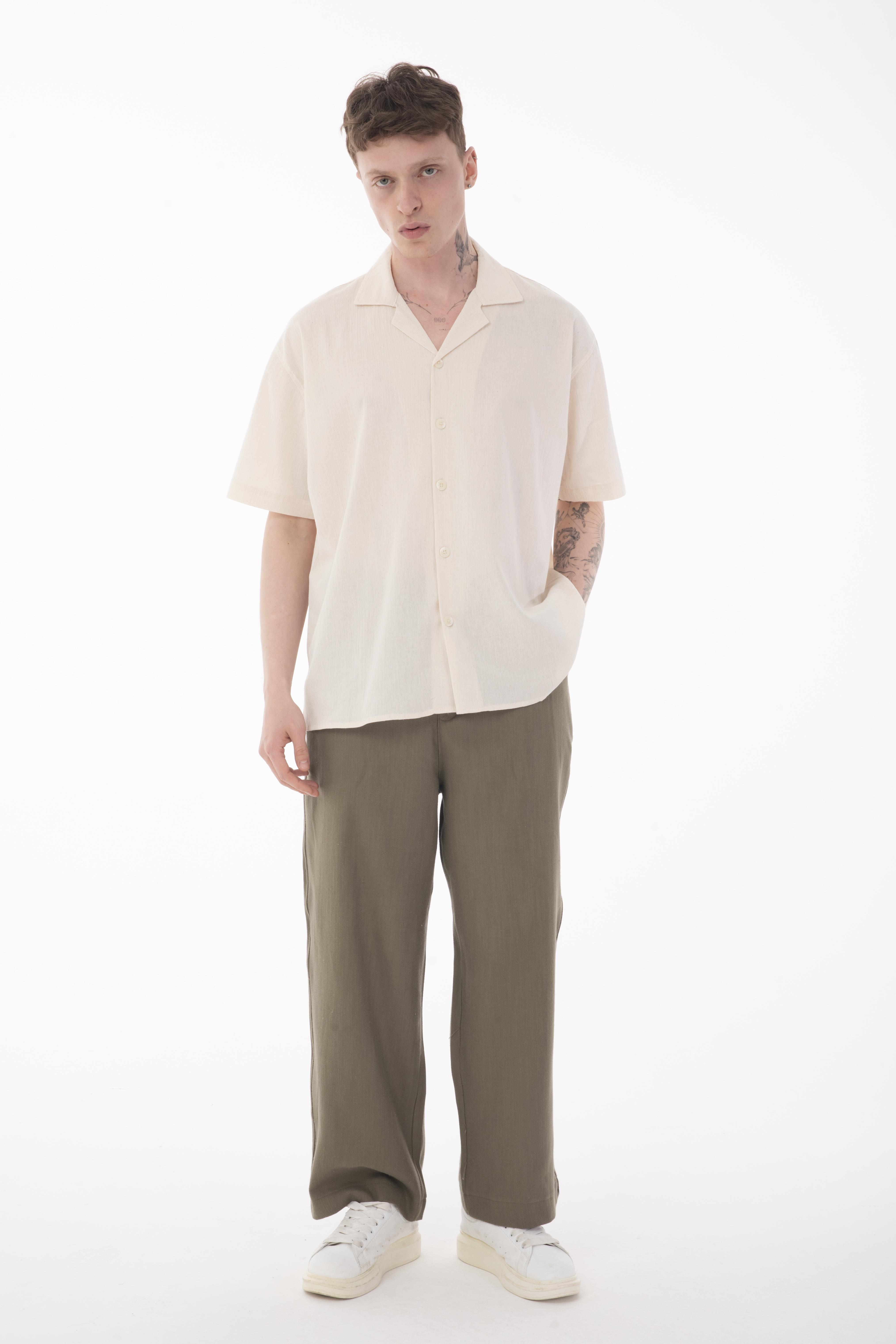 R-4415 Kemer Detaylı Keten Baggy Pantolon