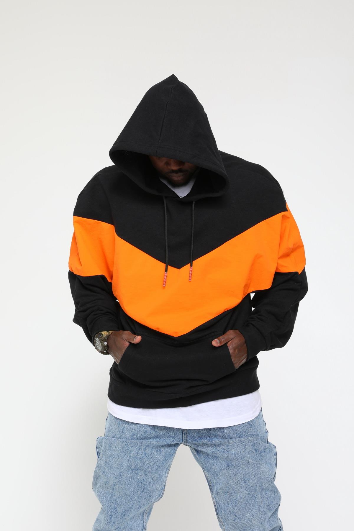 R-5158  ORANJ GARNİLİ KAPÜŞONLÜ  SWEAT