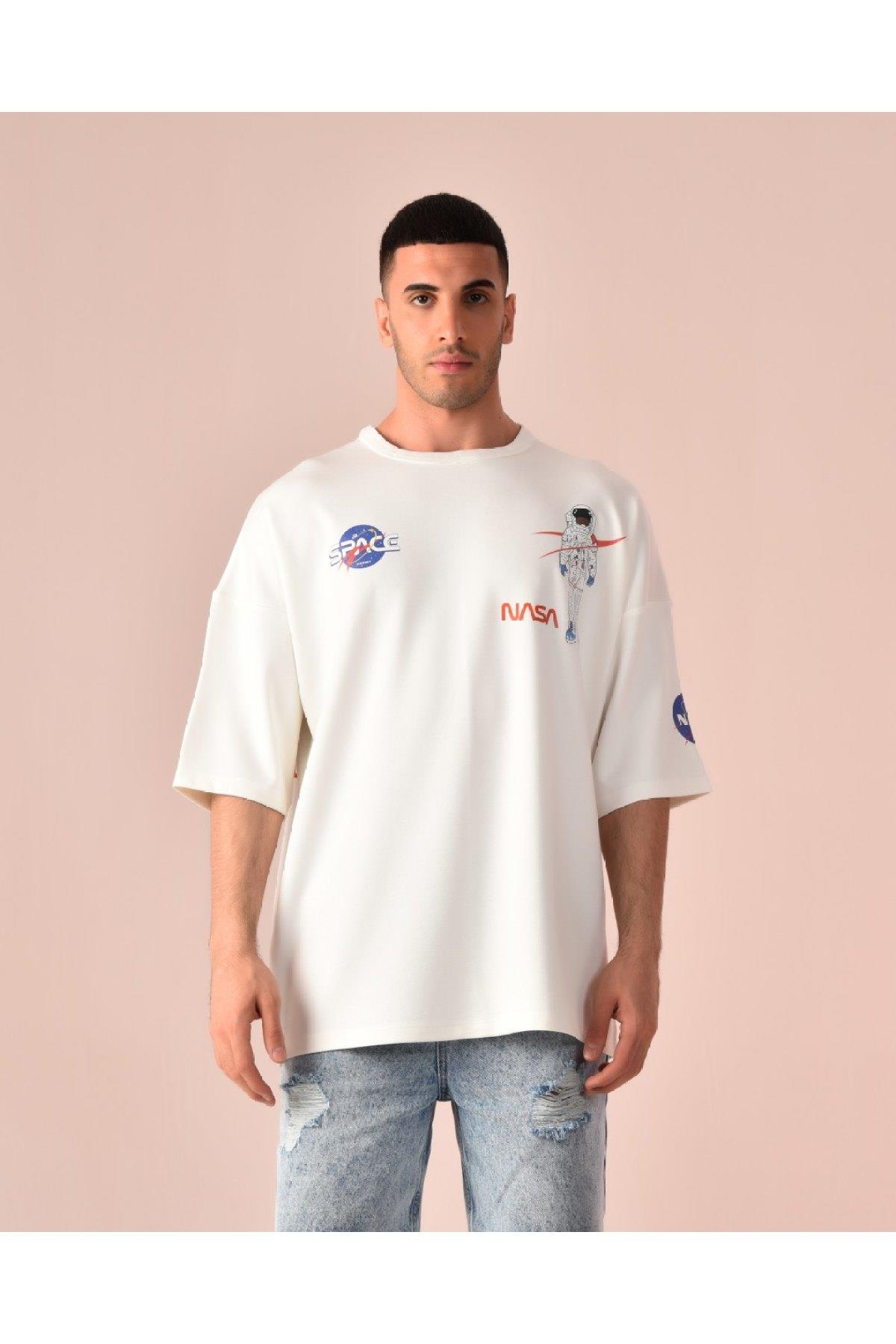 R-5273 OVERSIZE NASA BASKILI T-SHİRT