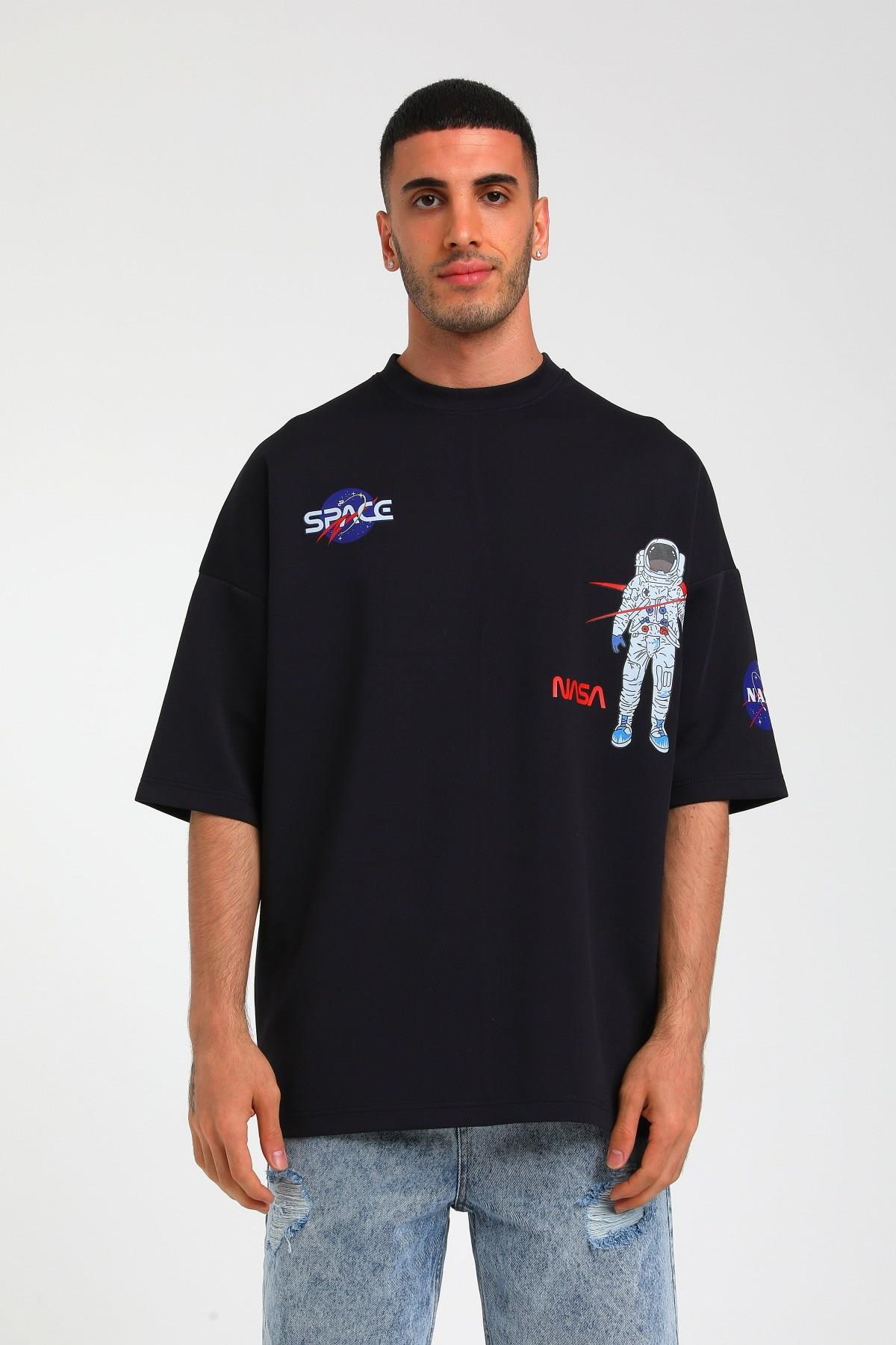 R-5273 OVERSIZE NASA BASKILI T-SHİRT
