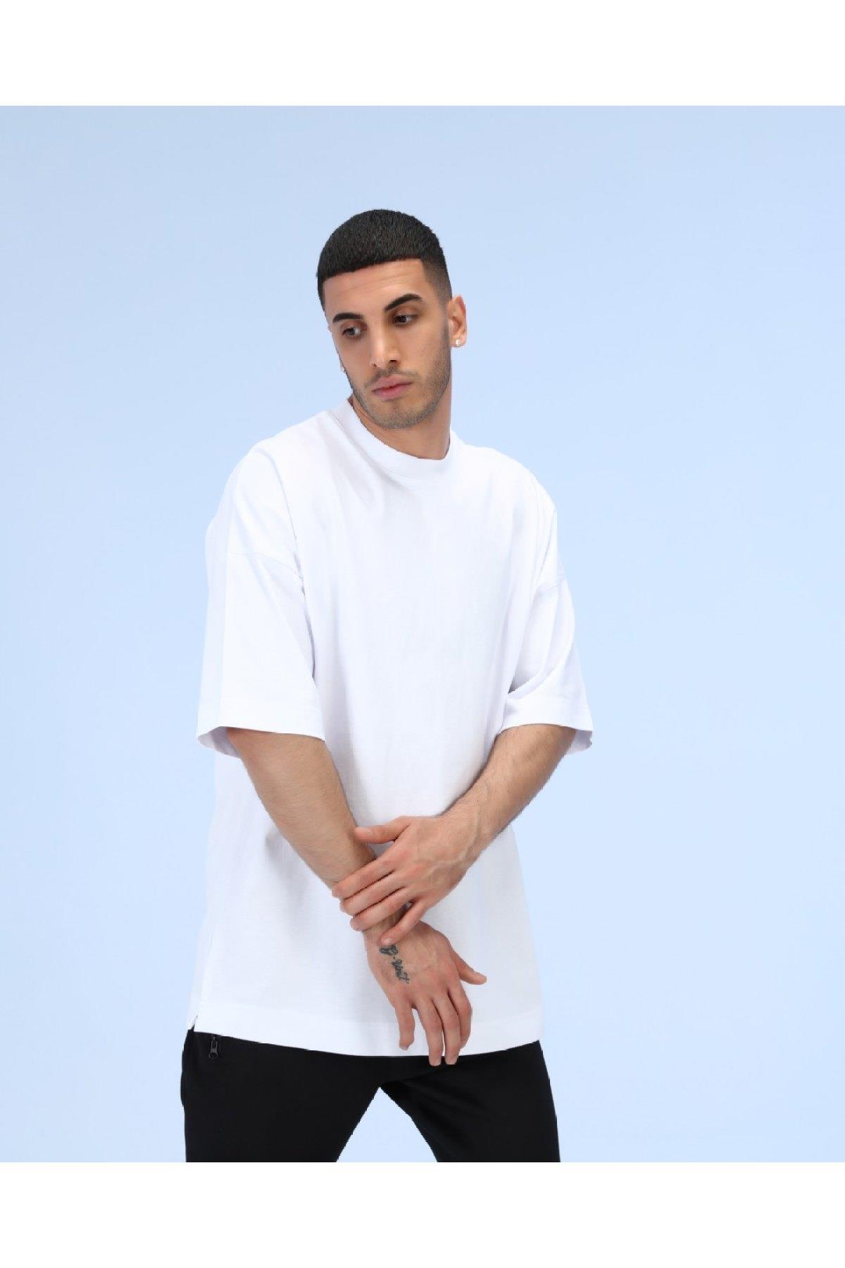 R-5274 OVERSIZE T-SHİRT YANLARI YIRTMAÇLI
