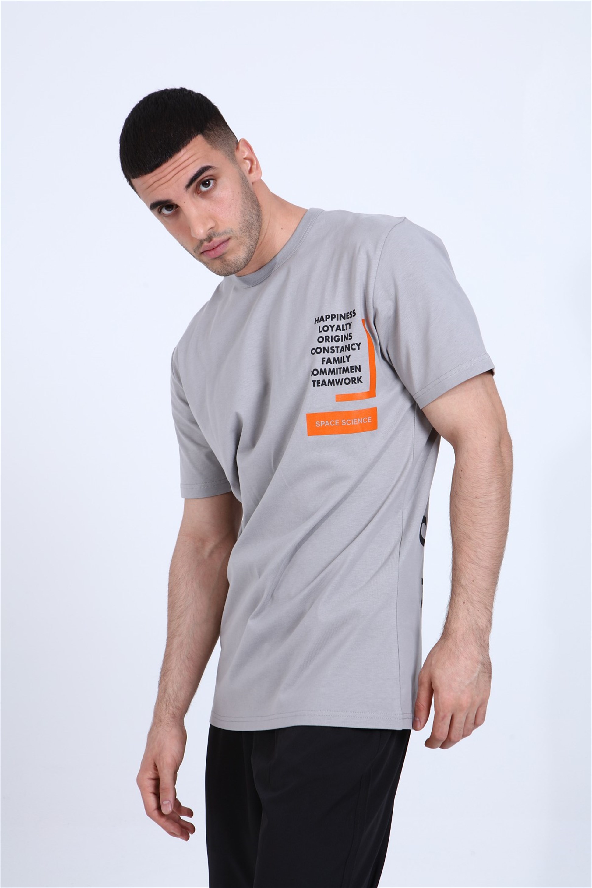 R-5278 OVERSİZE HAPPINESS LOYALTY ORIGINS BASKILI T-SHİRT