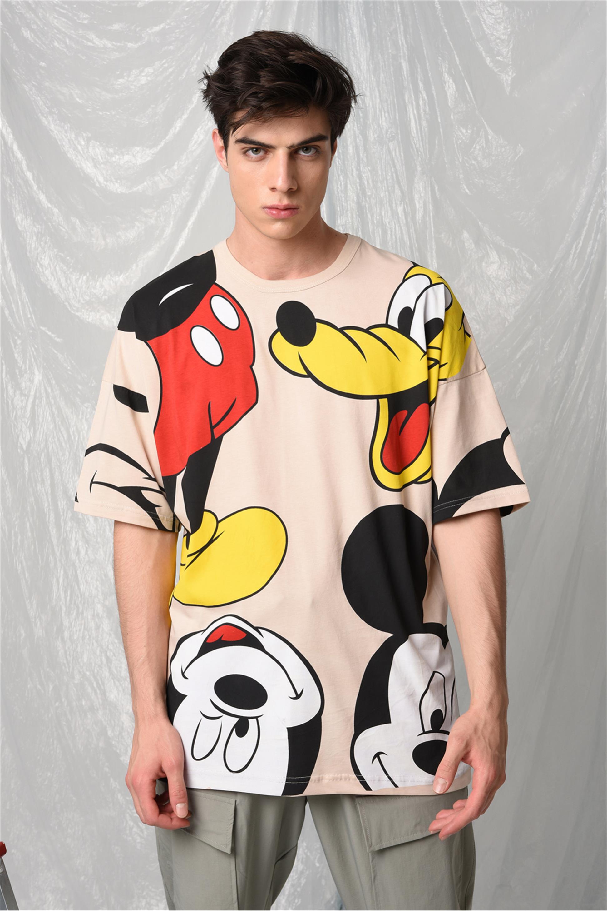 R-5281 OVERSİZE MİCKEY AND DOG  BASKILI T-SHİRT