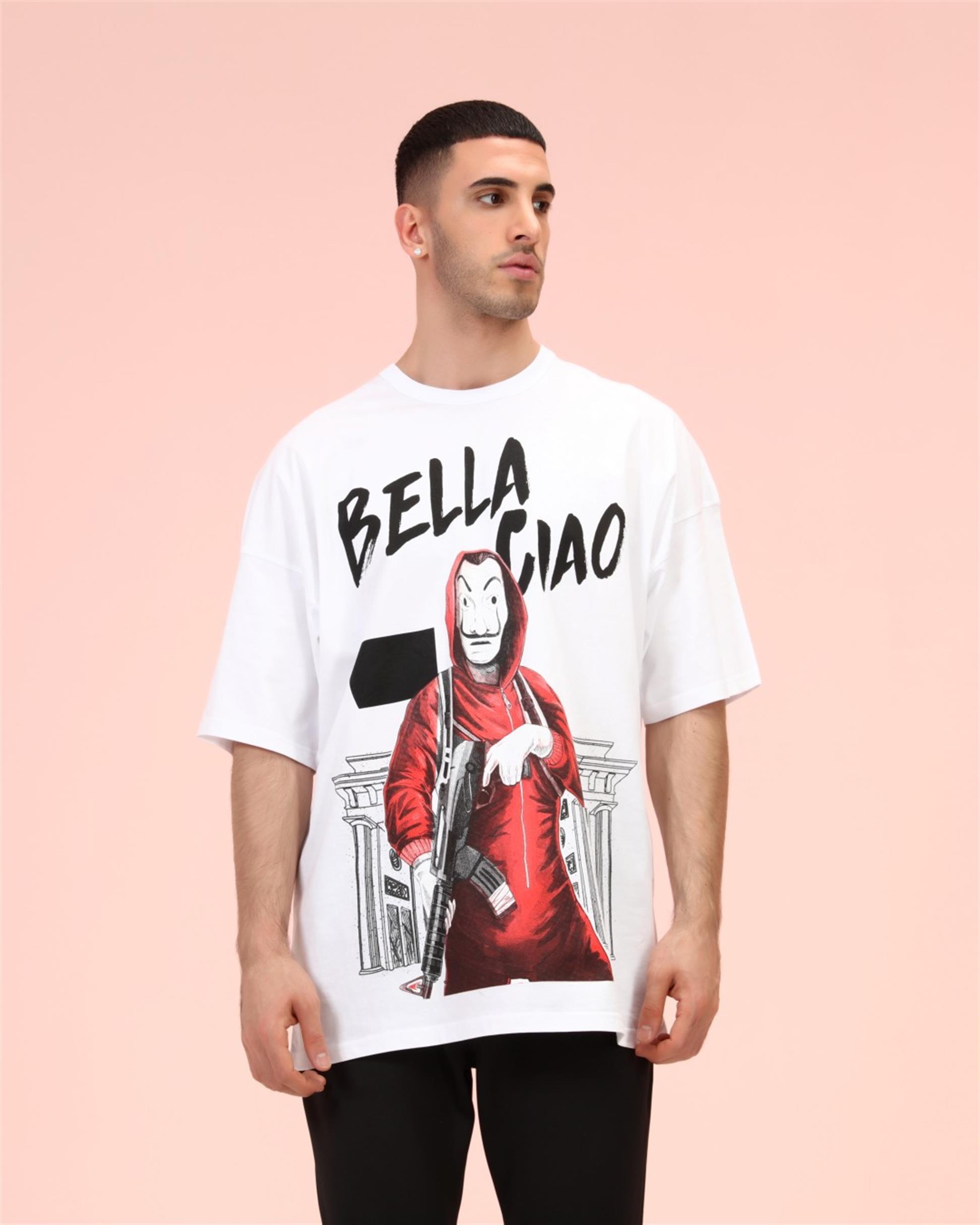 R-5288 OVERSİZE BELLA CIAO BASKILI T-SHİRT