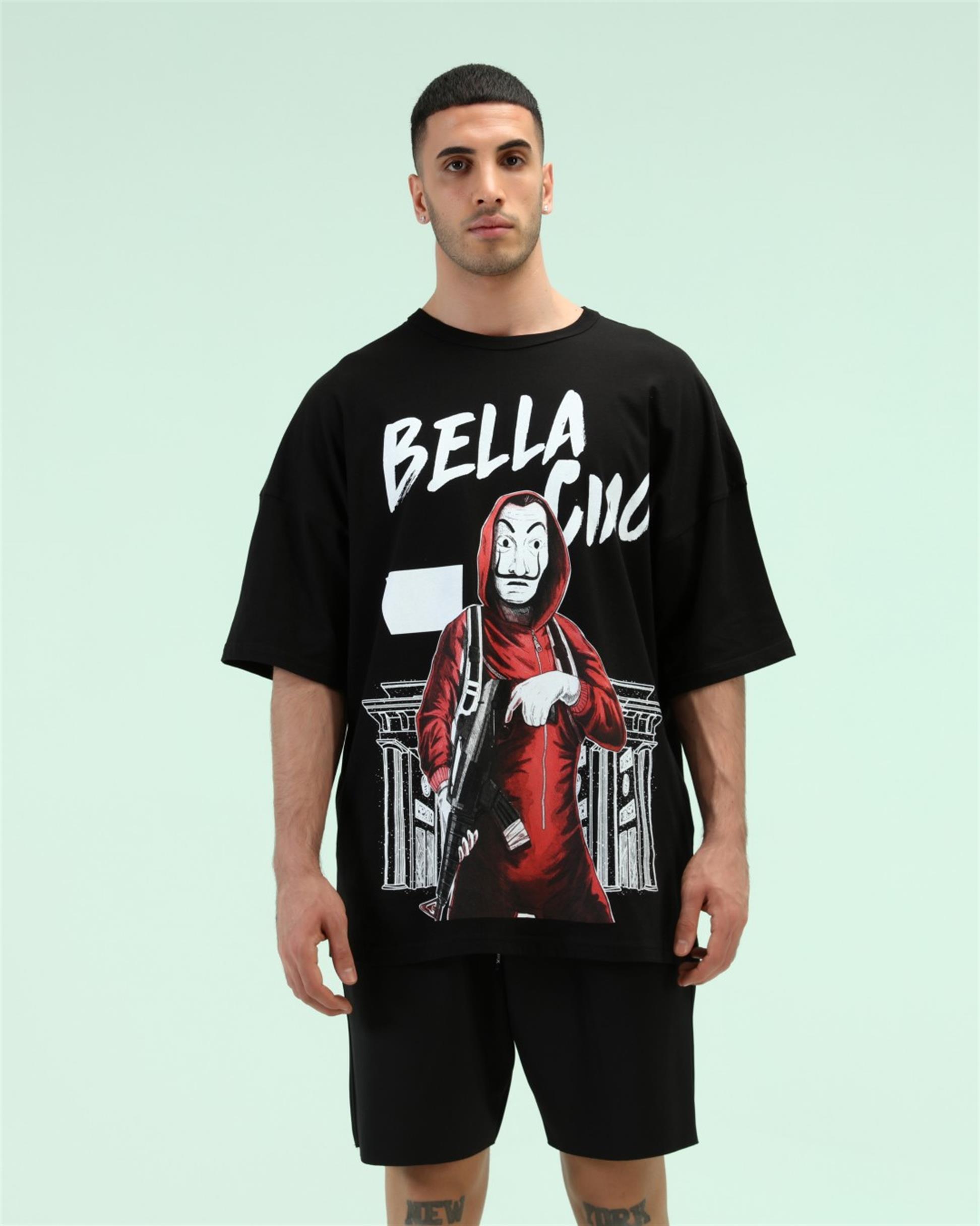 R-5288 OVERSİZE BELLA CIAO BASKILI T-SHİRT