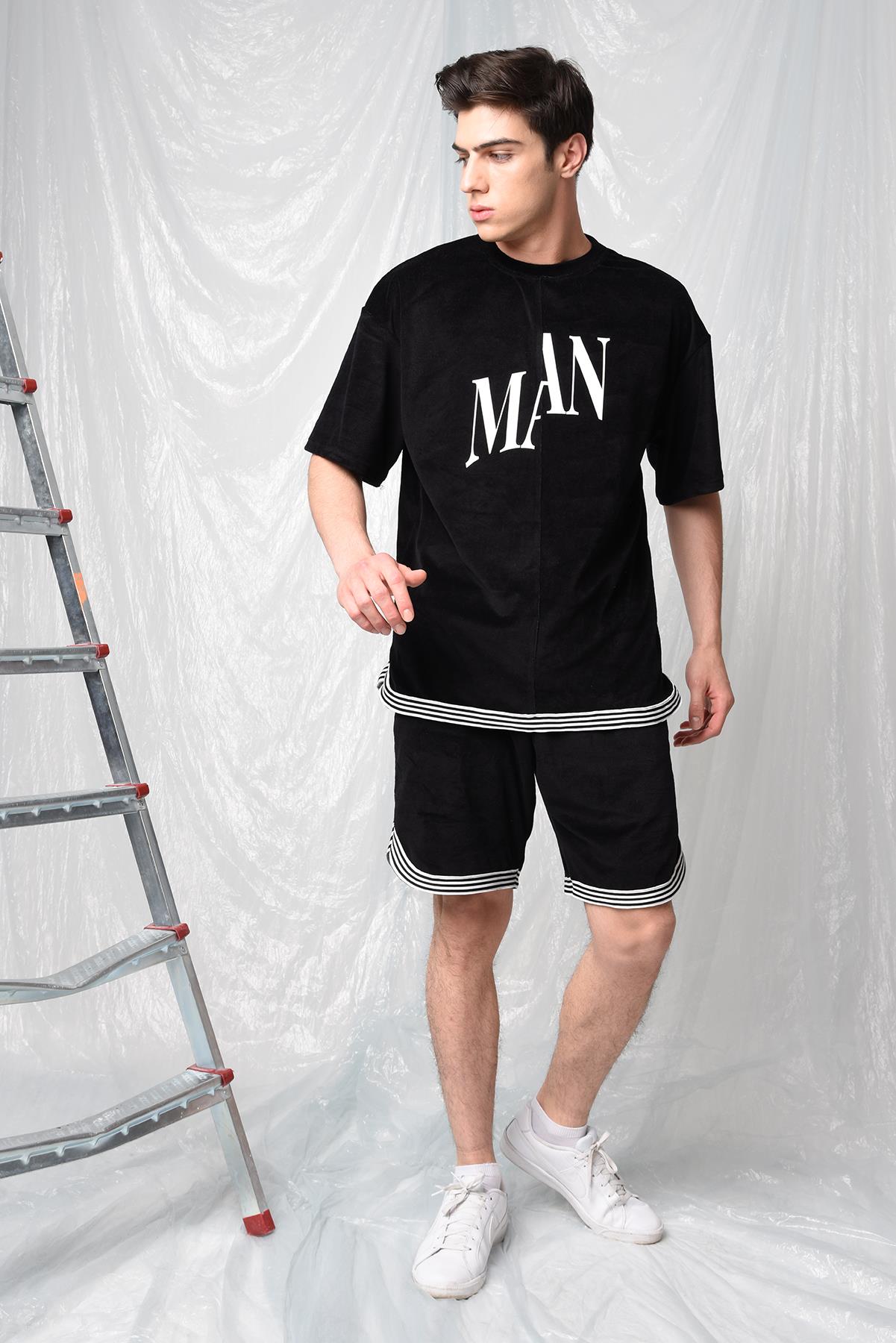 R-5368 MAN BASKILI ŞORTLU KADİFE TAKIM