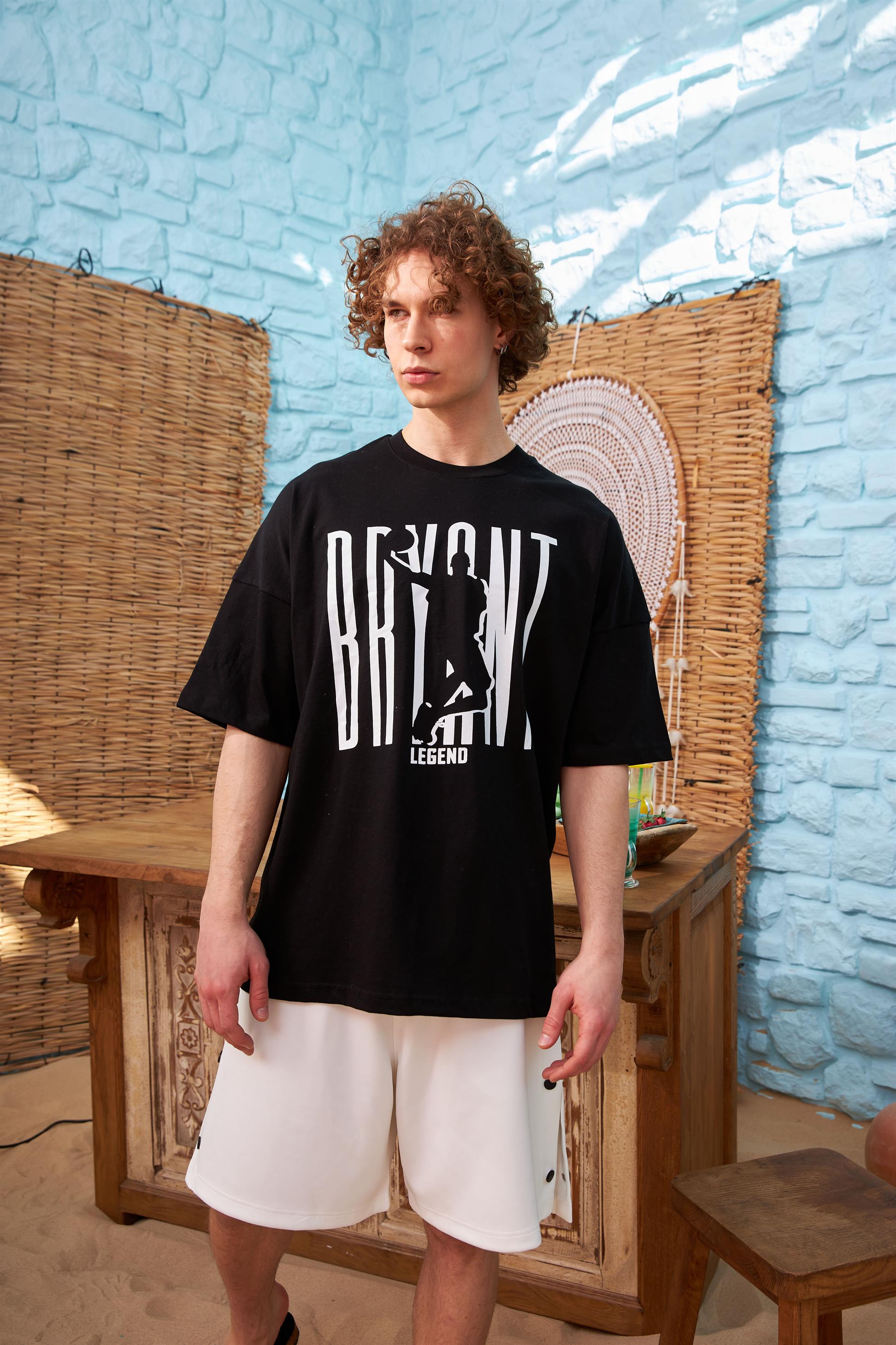 R-5561 Oversize Bryant Baskılı T-shirt