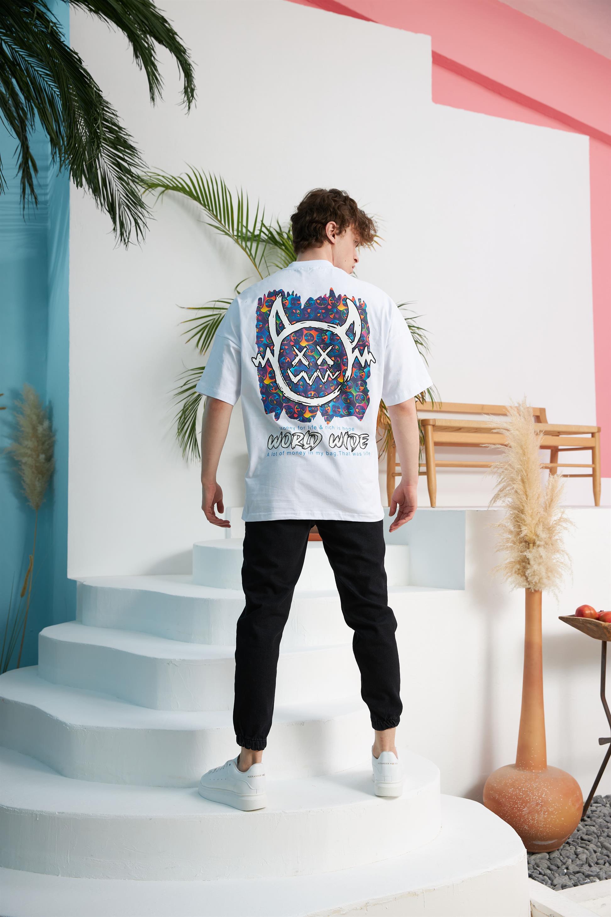 R-5564 Monster Baskılı Oversize T-shirt