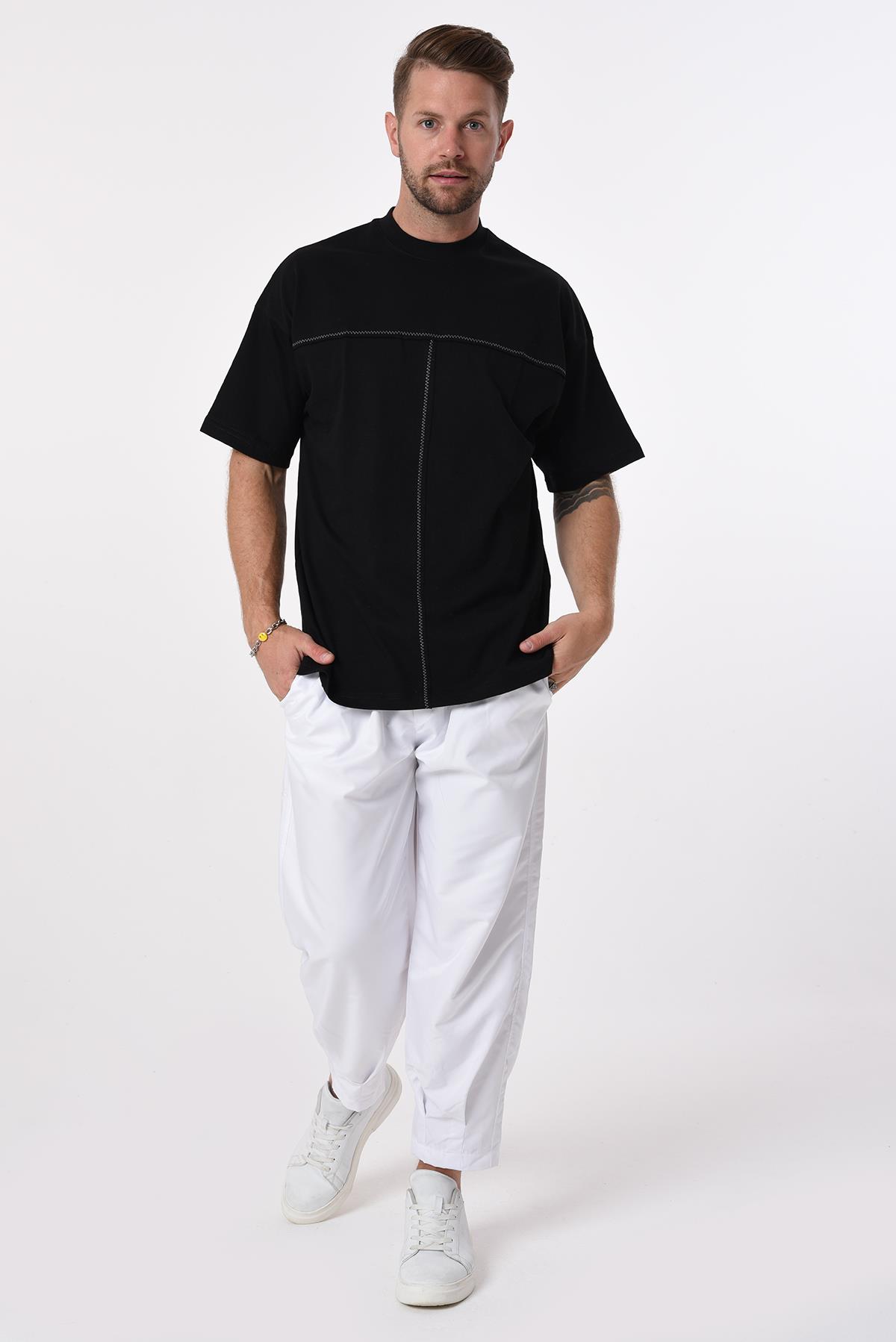 R-5592 Kroşeta Nakışlı Dverıze Oversize Tshirt