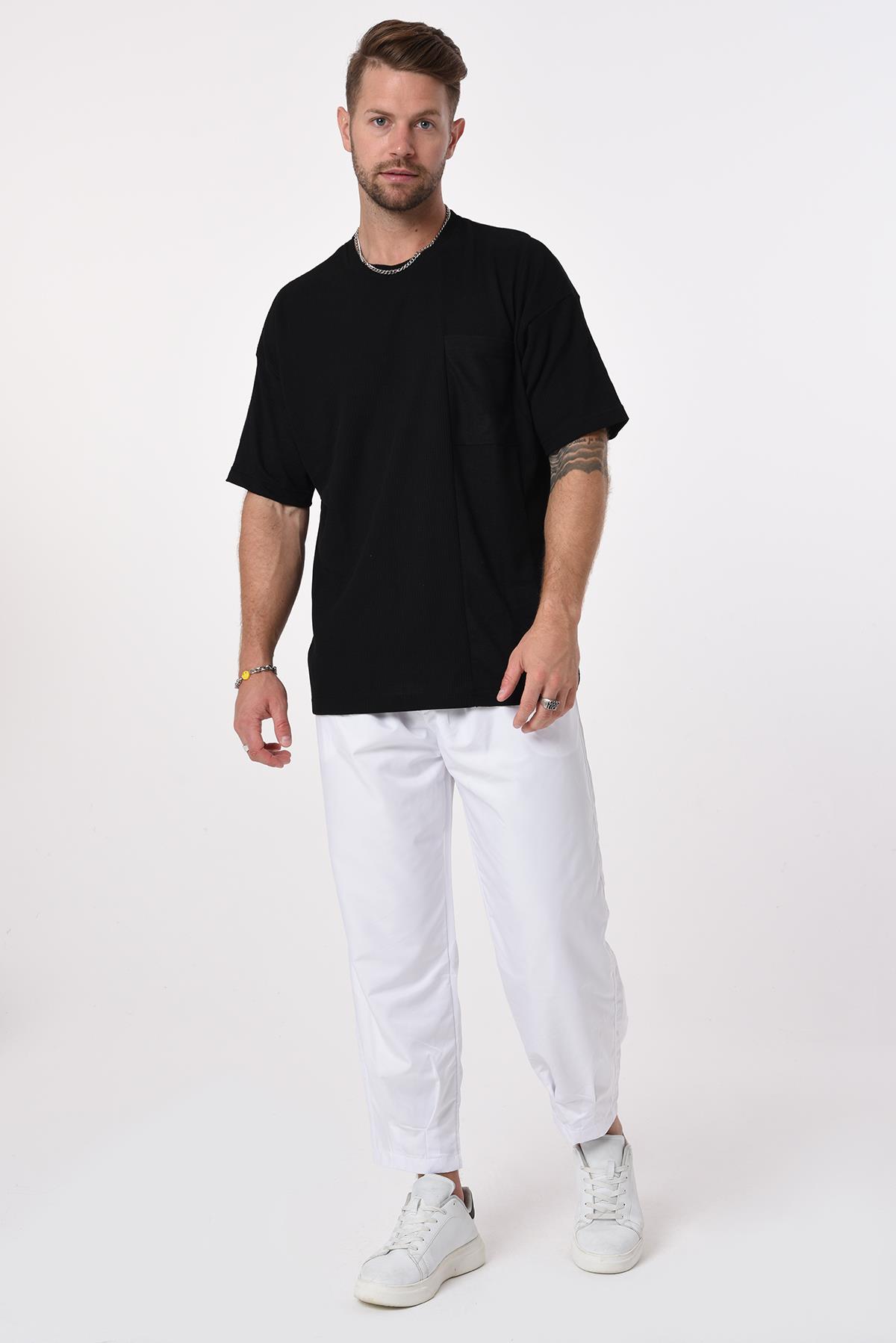 R-5632 Tek Cepli Garnili Bisiklet Yaka Yanı Yırtmaçlı Kısa Kol T-shirt