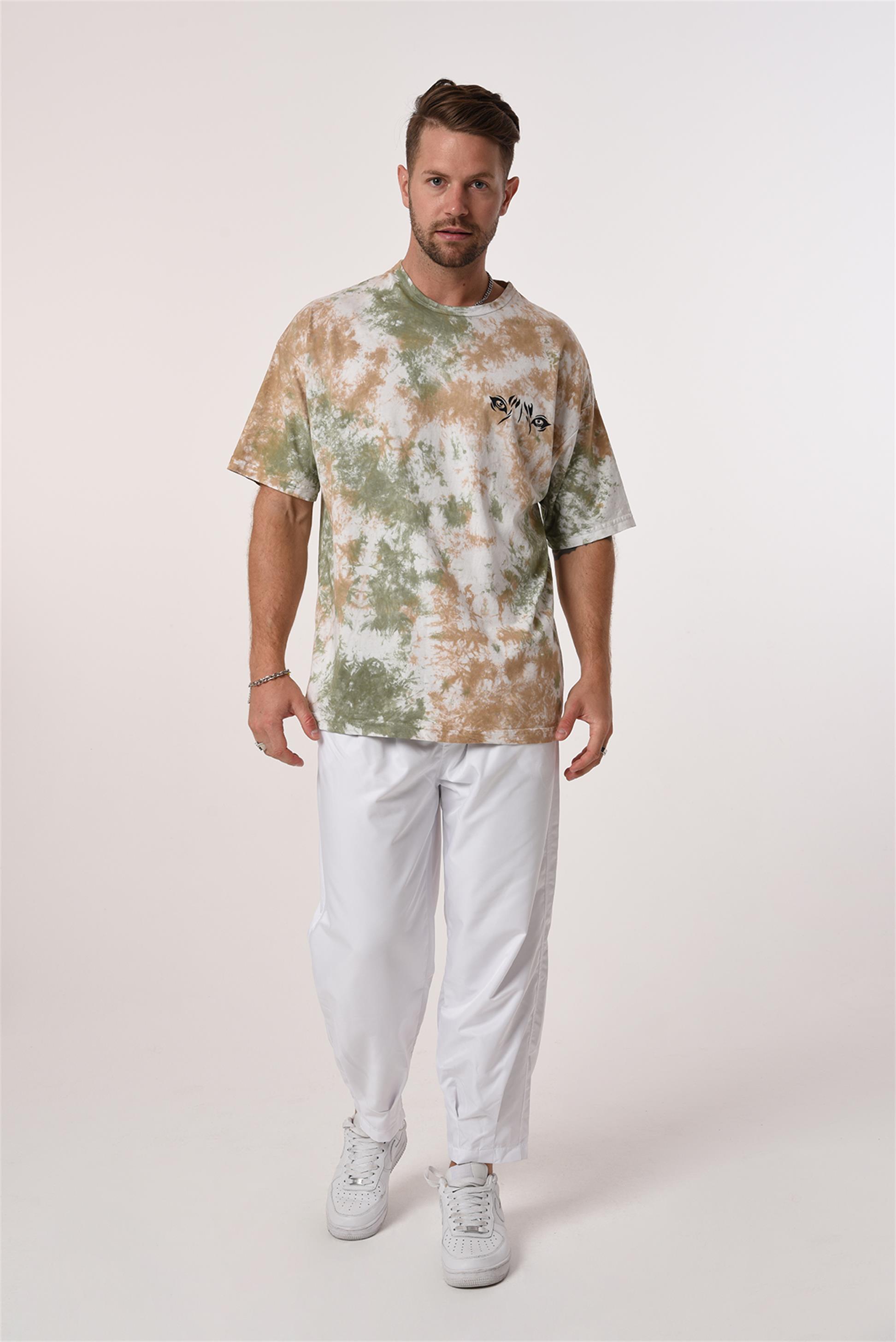 R-5656 Bisiklet Yaka Arka Ve Ön Göz Baskılı Batik T-shırt