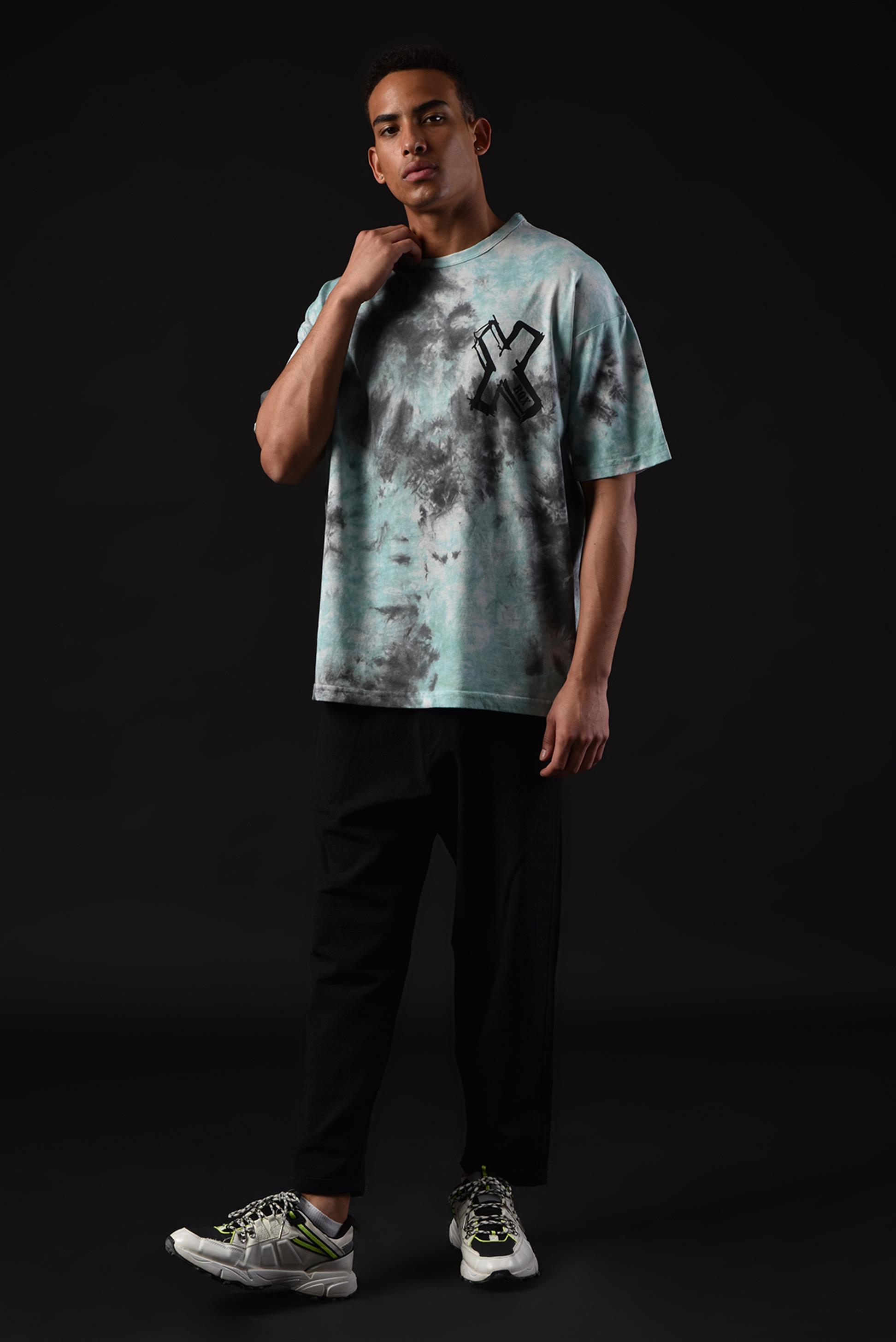 R-5657 Bisiklet Yaka X Baskılı Batik T-shırt