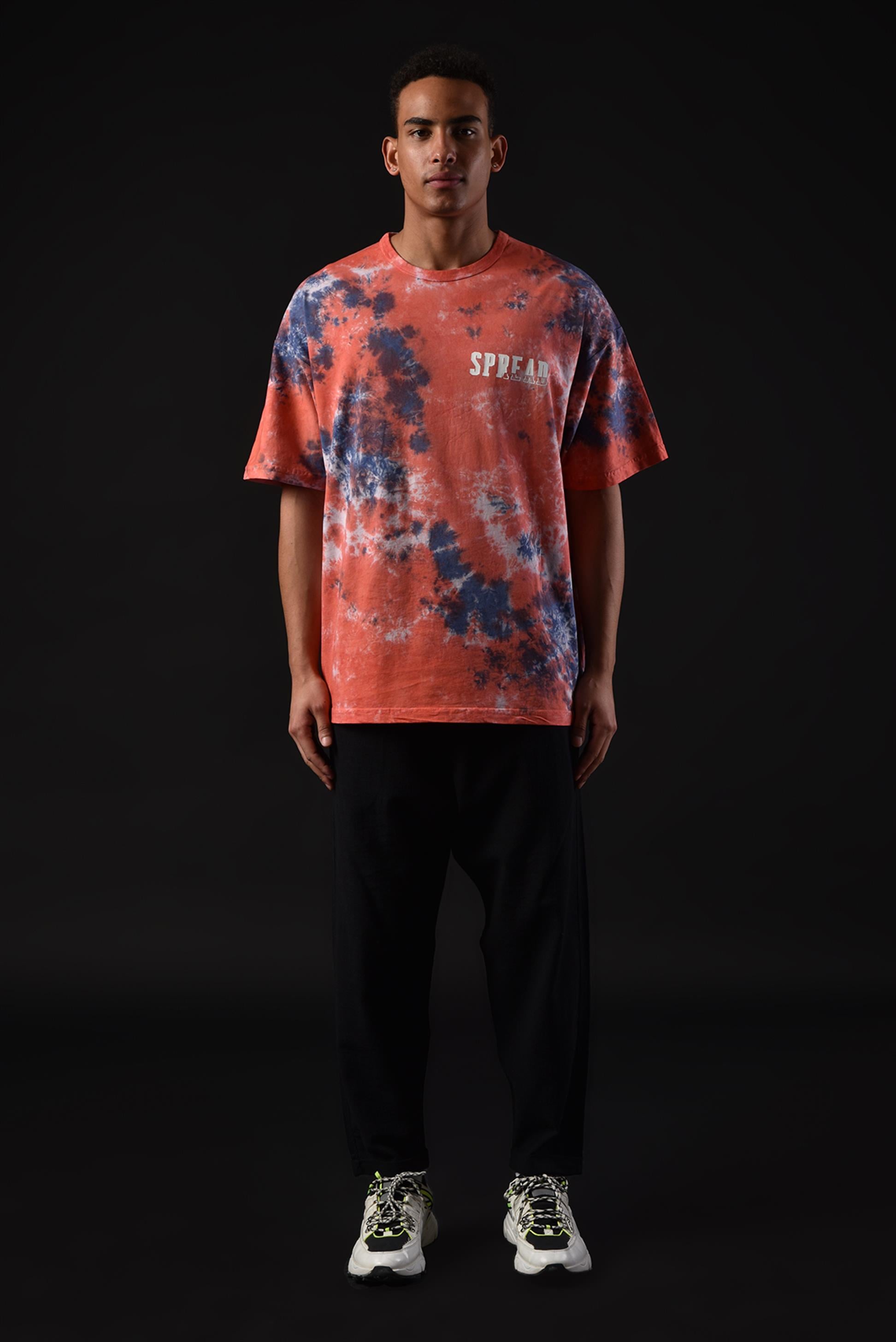 R-5665 Bisiklet Yaka Ön ve Arka Baskı Detaylı Batik T-shirt
