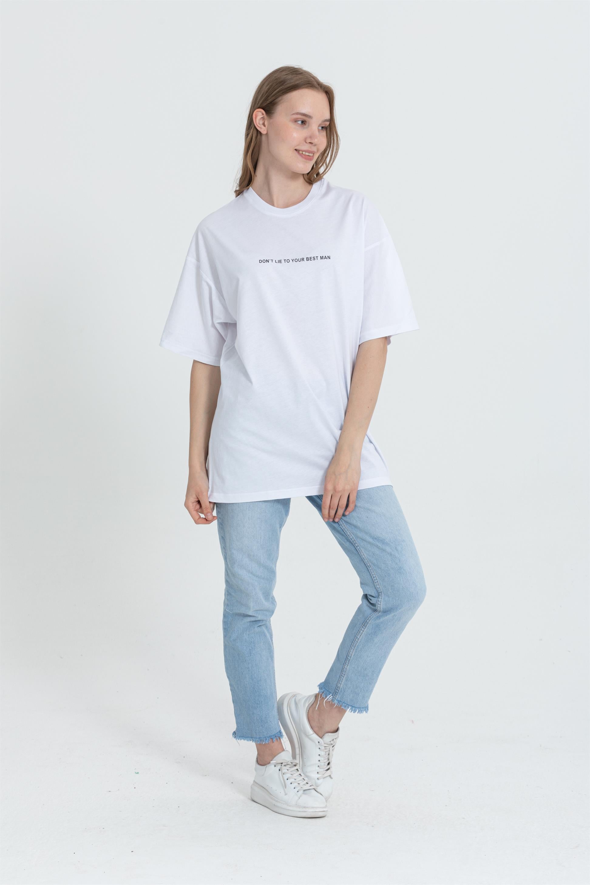 R-5714 Bisiklet Yaka Arka Yüz Baskılı T-shirt