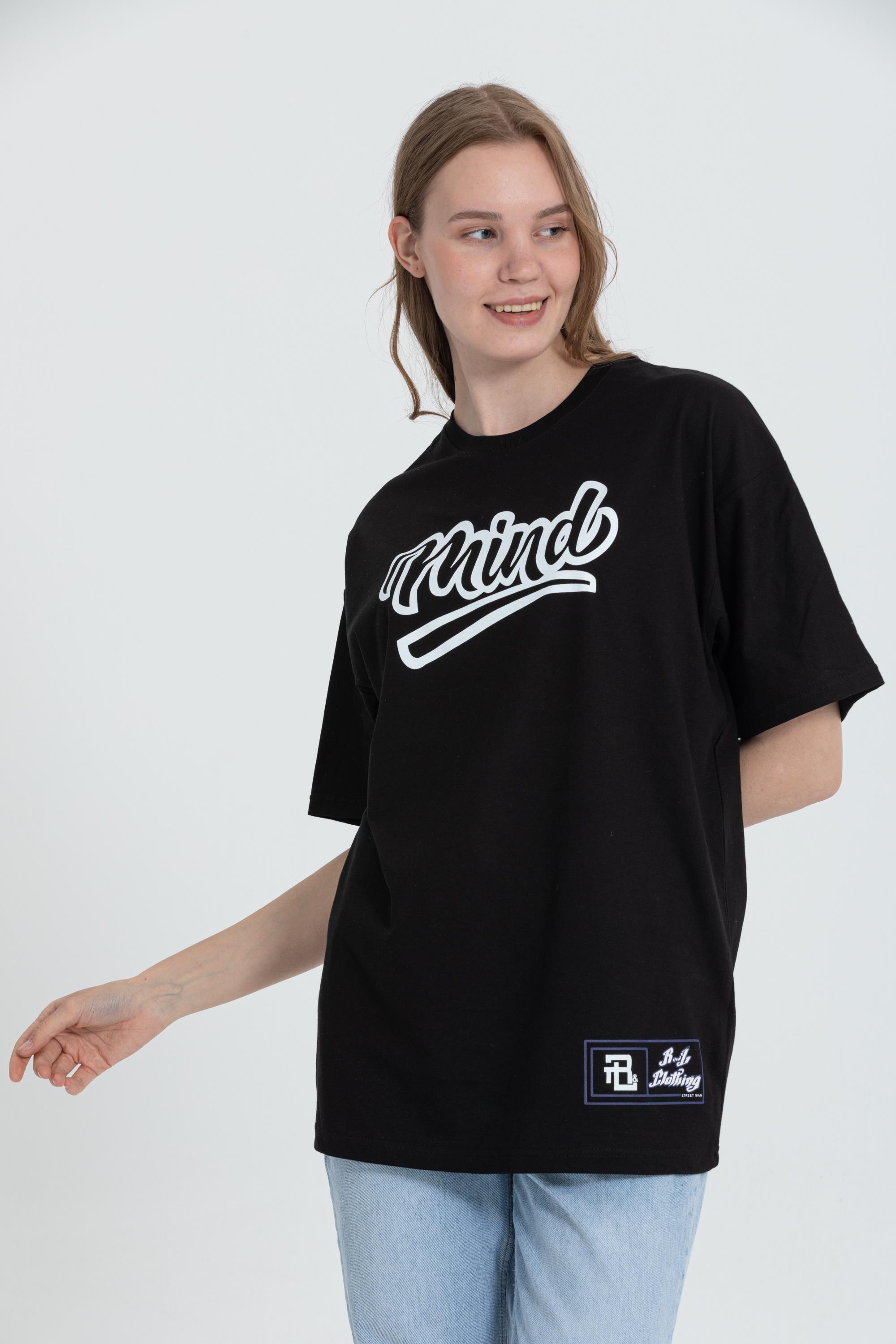 R-5738 Bisiklet Yaka Oversize Mind Baskılı T-shirt