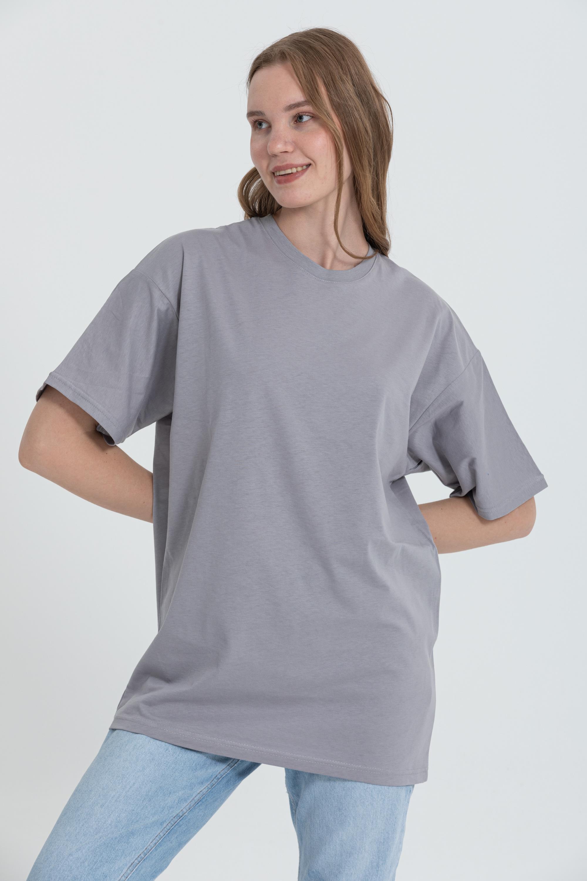 R-5741 Bisiklet Yaka Oversize Arka Kuru Kafa Baskılı T-shirt