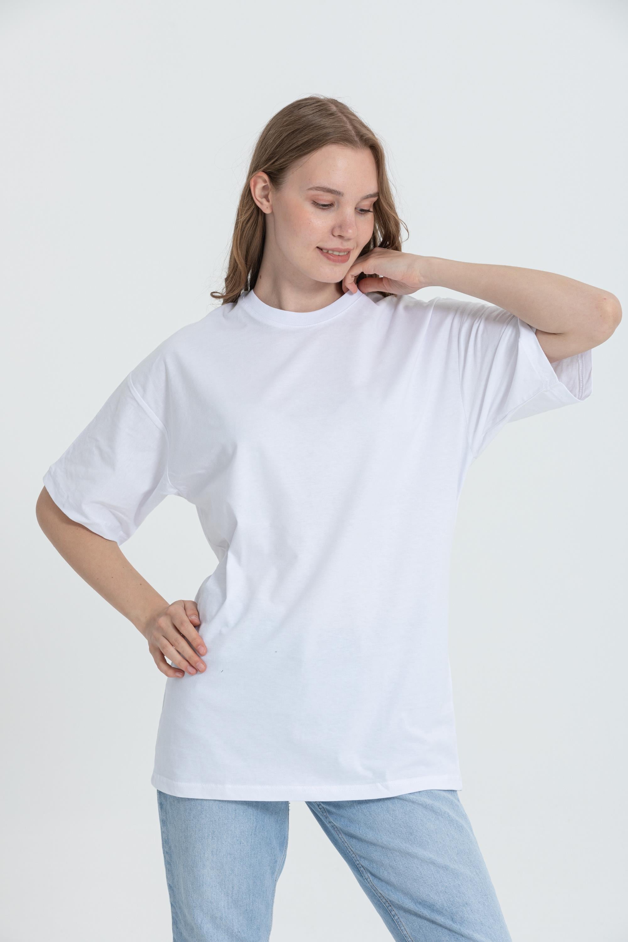 R-5741 Bisiklet Yaka Oversize Arka Kuru Kafa Baskılı T-shirt
