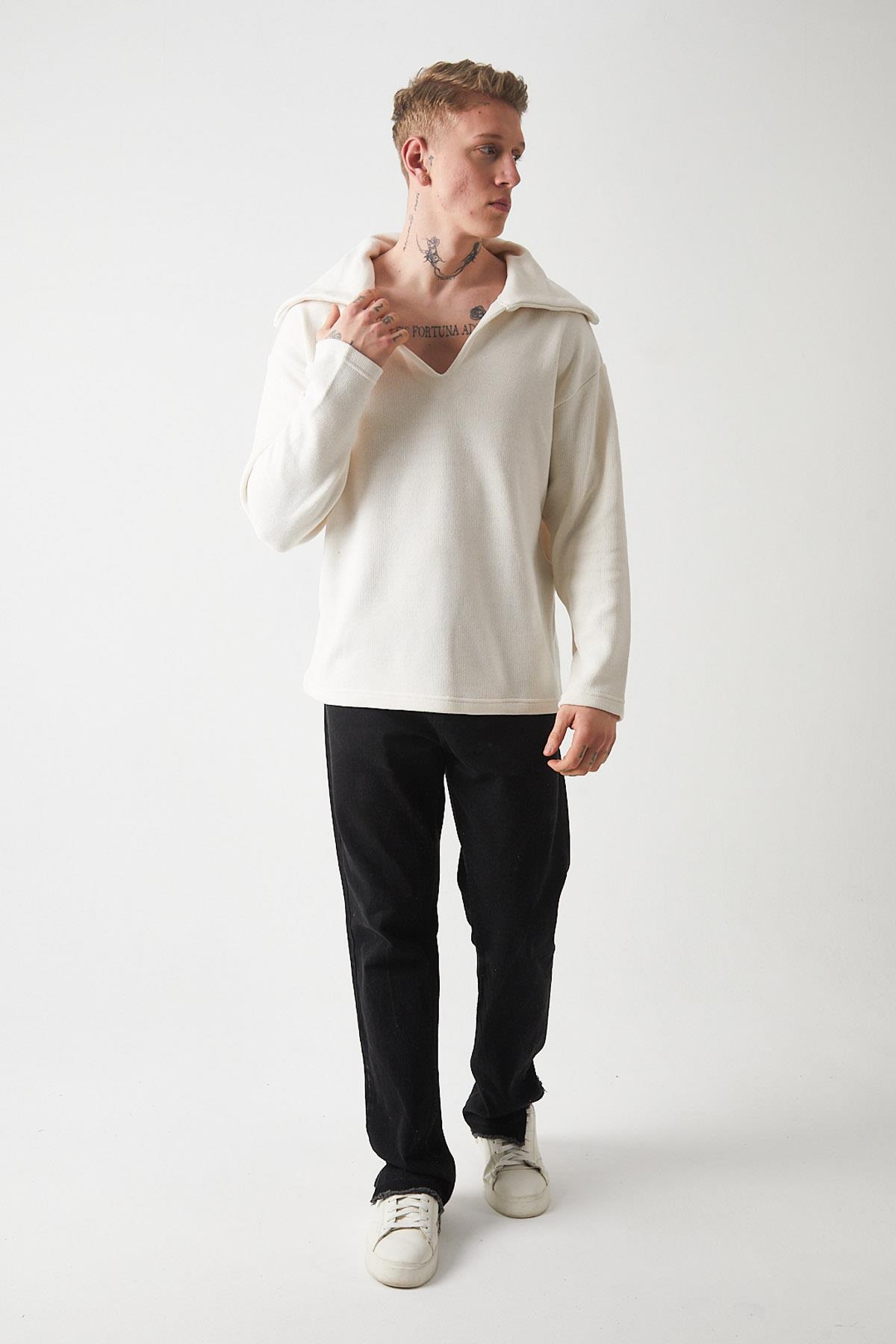 R-5850 Yaka Detaylı Örme Sweat