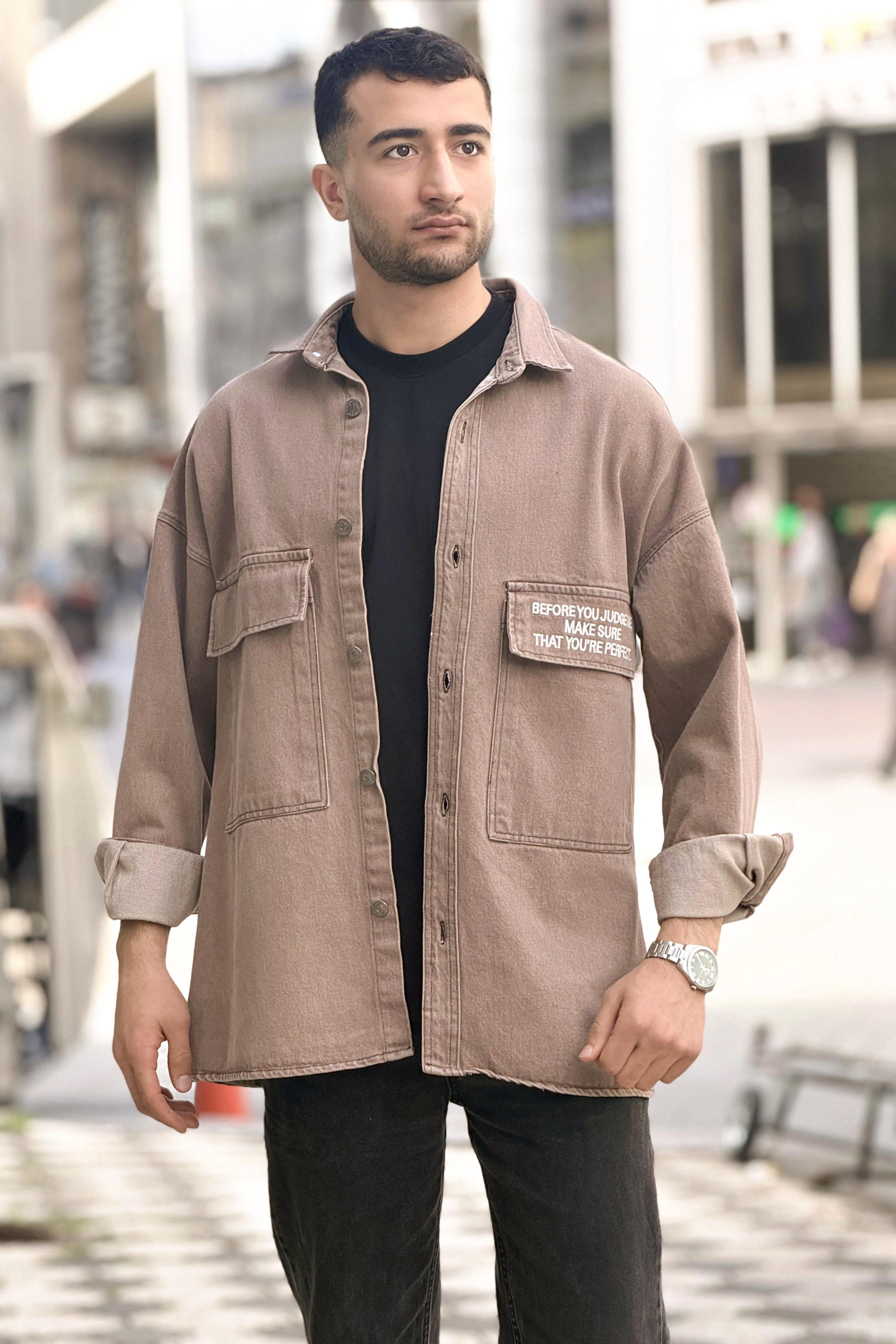 R-6006 Çift Cep Kapaklı Kot Gömlek