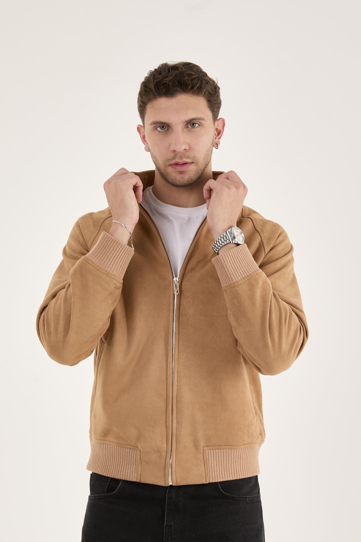 X-2022 Etek Kol Ribanalı Fermuarlı Süet Mont