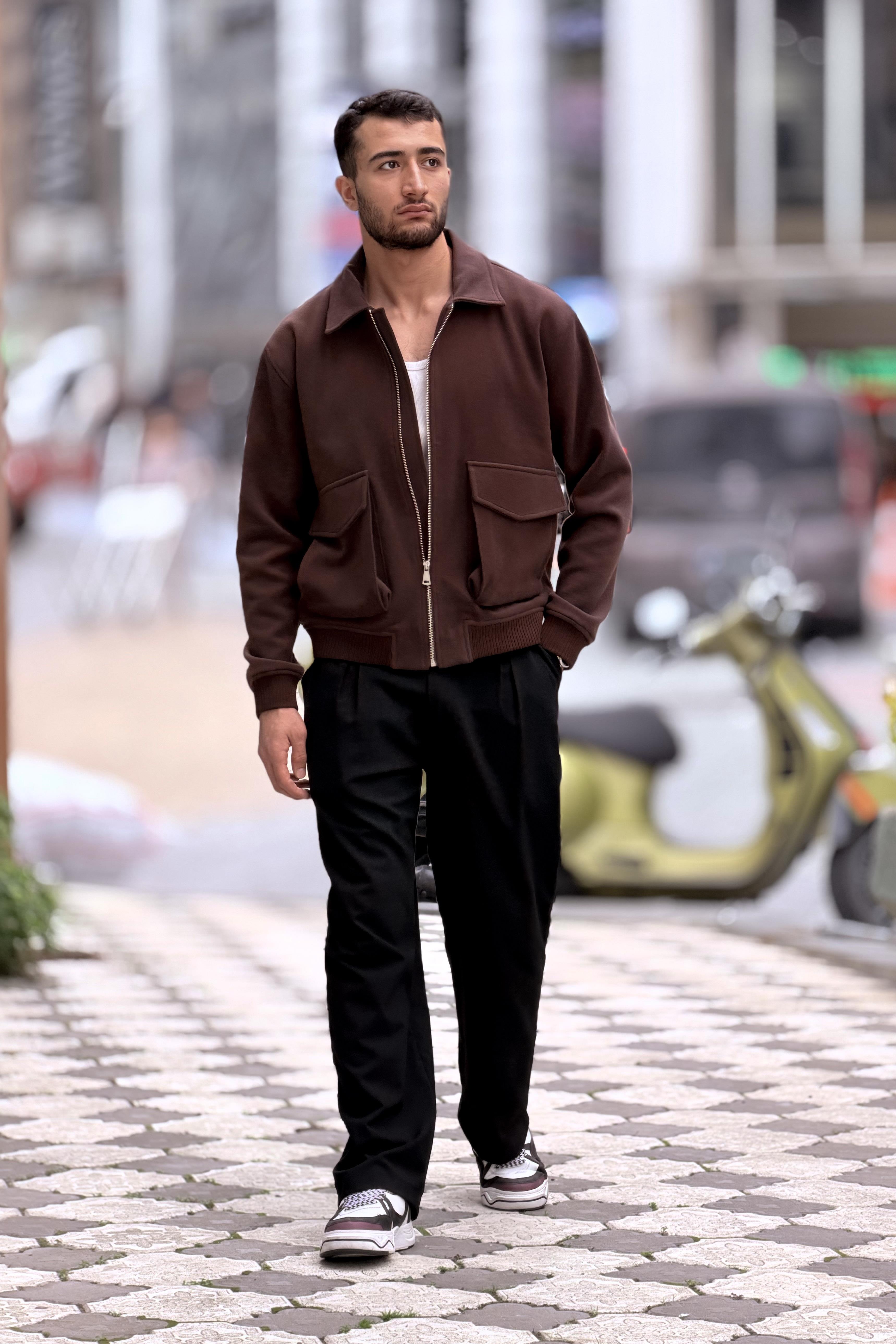 X-2025 Cep Detaylı Fermuarlı Astarlı Kaşe Mont