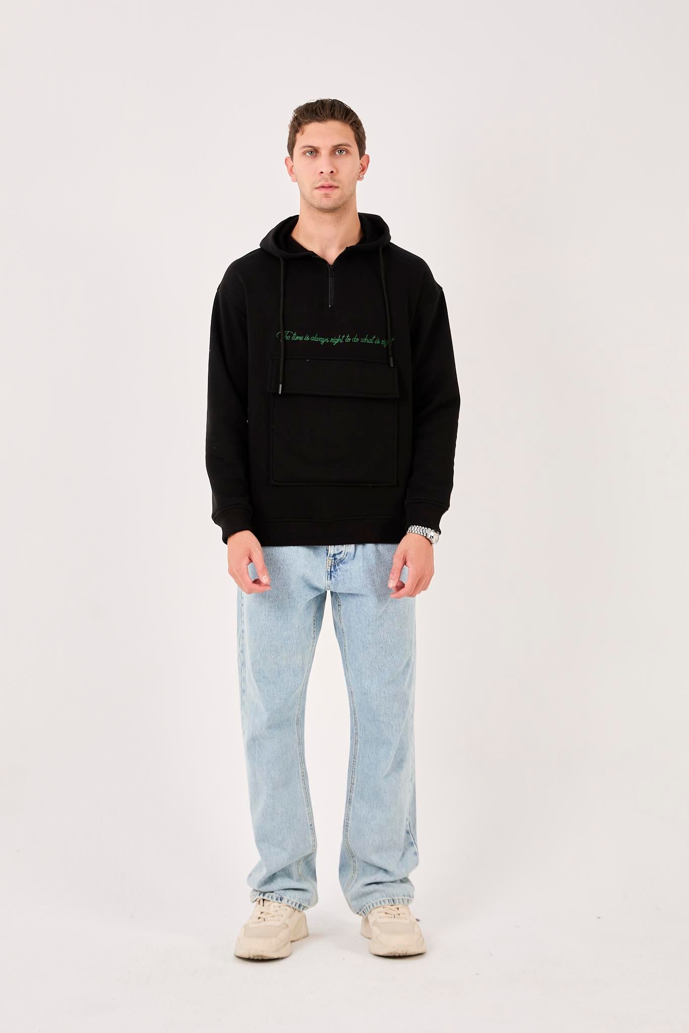 X-4005 Kapüşonlu Yarım Fermuarlı Sweat
