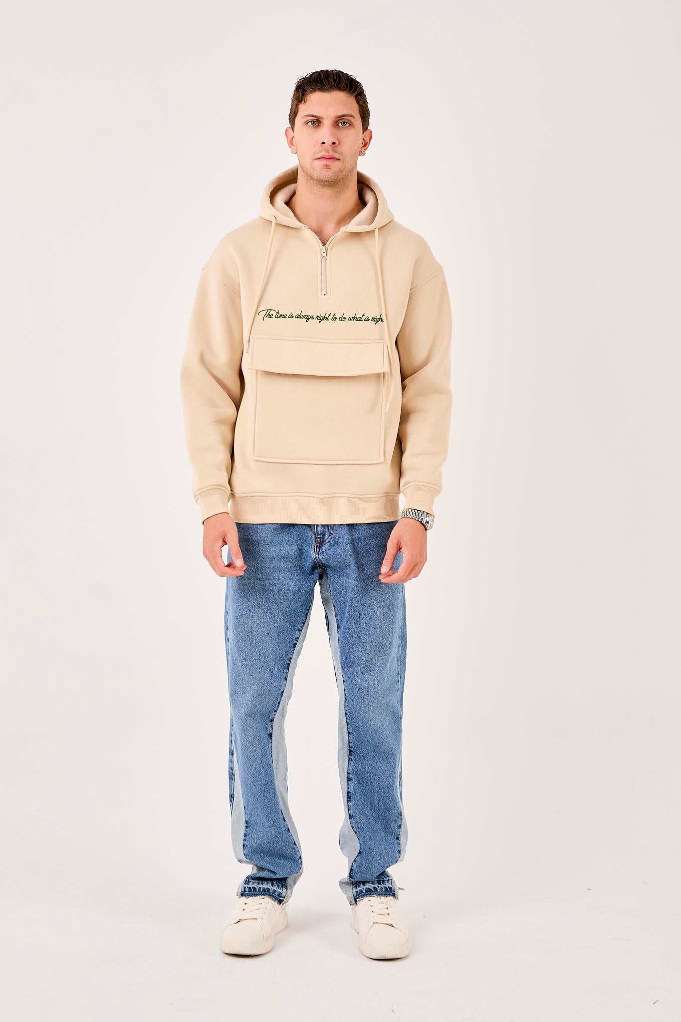 X-4005 Kapüşonlu Yarım Fermuarlı Sweat