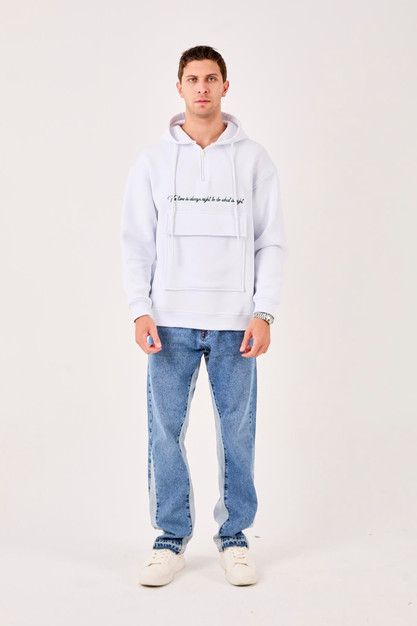 X-4005 Kapüşonlu Yarım Fermuarlı Sweat