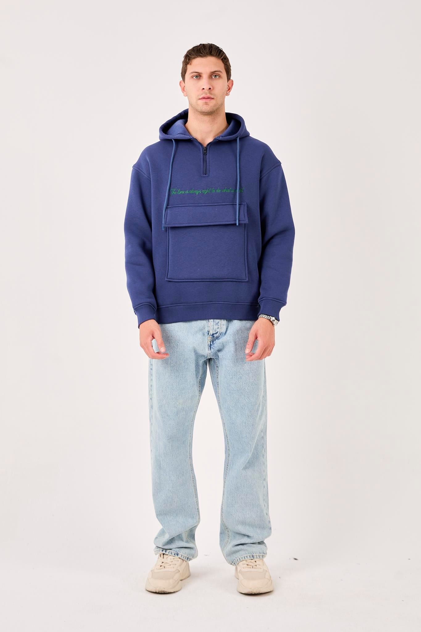 X-4005 Kapüşonlu Yarım Fermuarlı Sweat