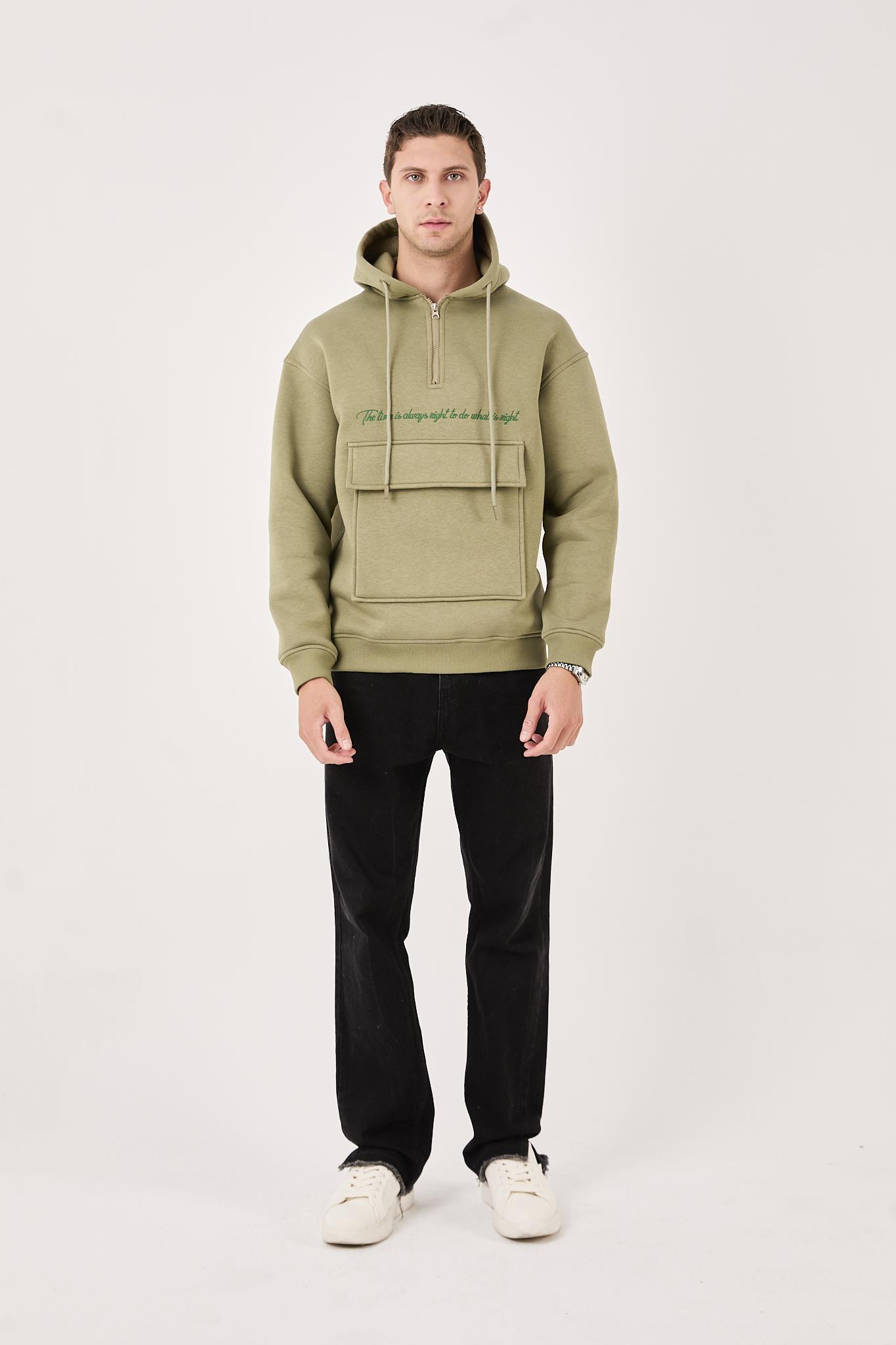 X-4005 Kapüşonlu Yarım Fermuarlı Sweat