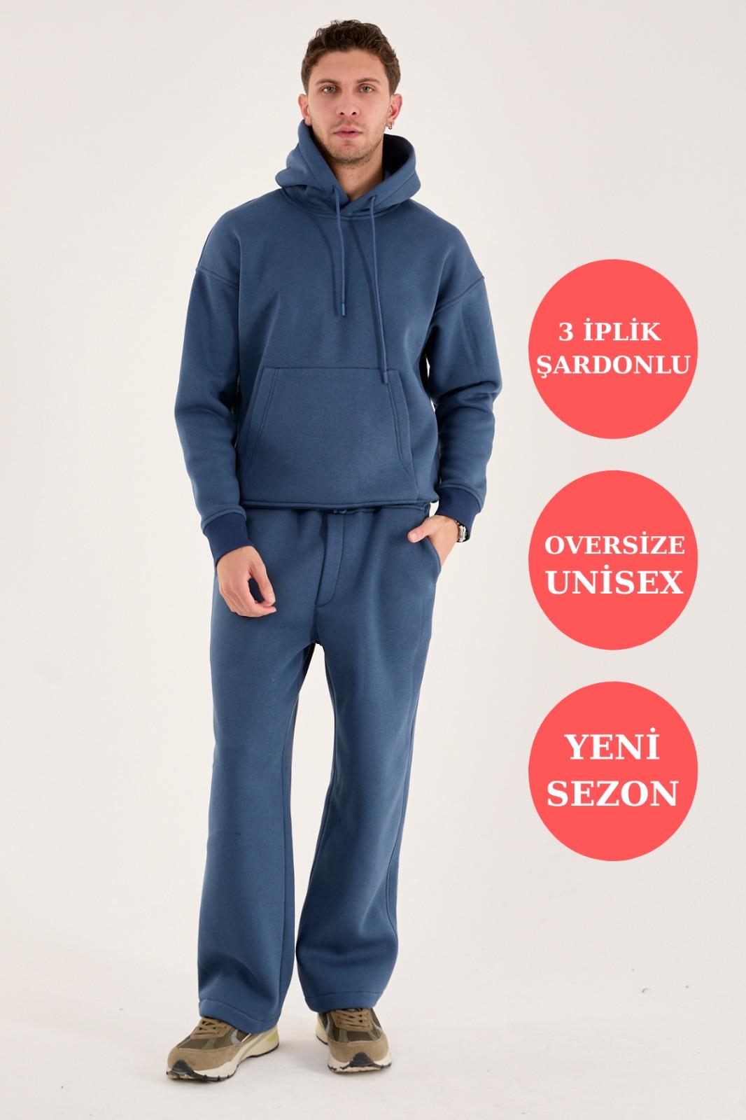 X-4008 Kapüşonlu Kanguru Cep Üç İplik Sweat