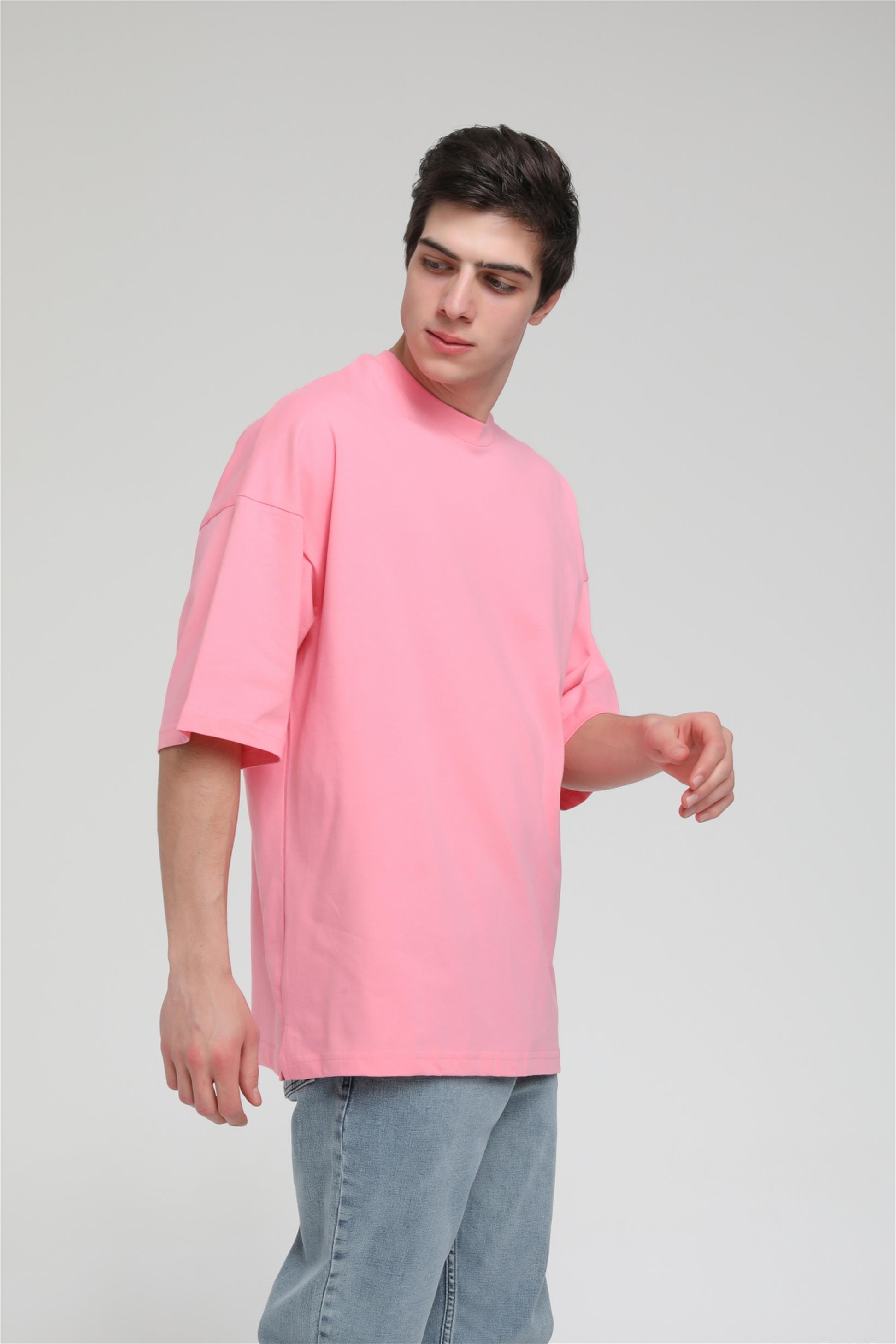 Yan Yırtmaç Detaylı Oversize Basic T-shirt  R-5543