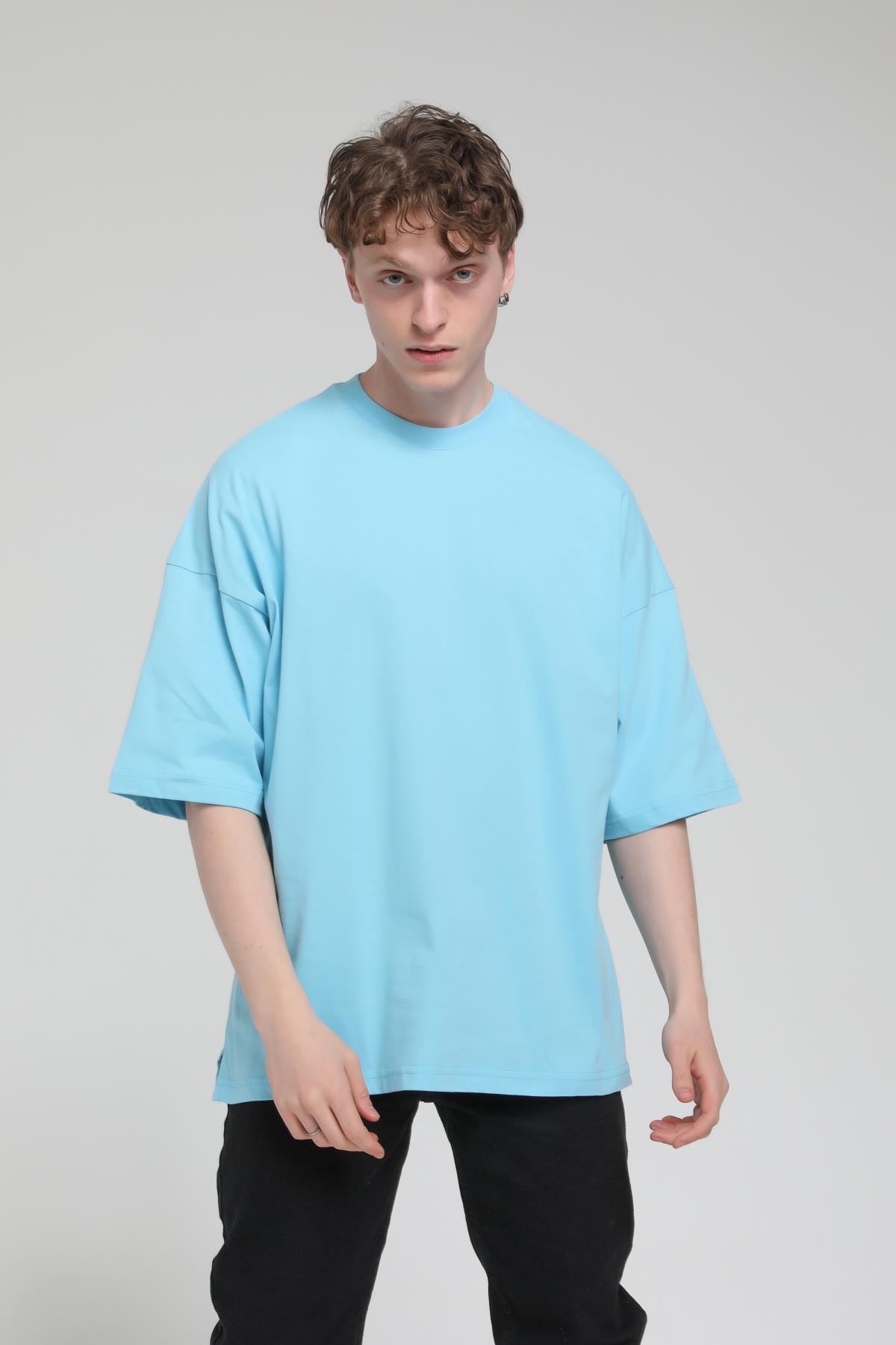 Yan Yırtmaç Detaylı Oversize Basic T-shirt  R-5543