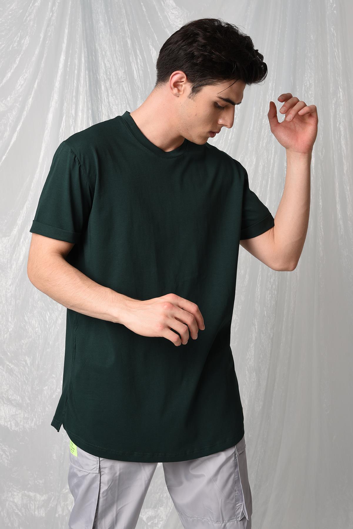 YANDAN YIRTMAÇLI BASİC  T-SHİRT R-5167