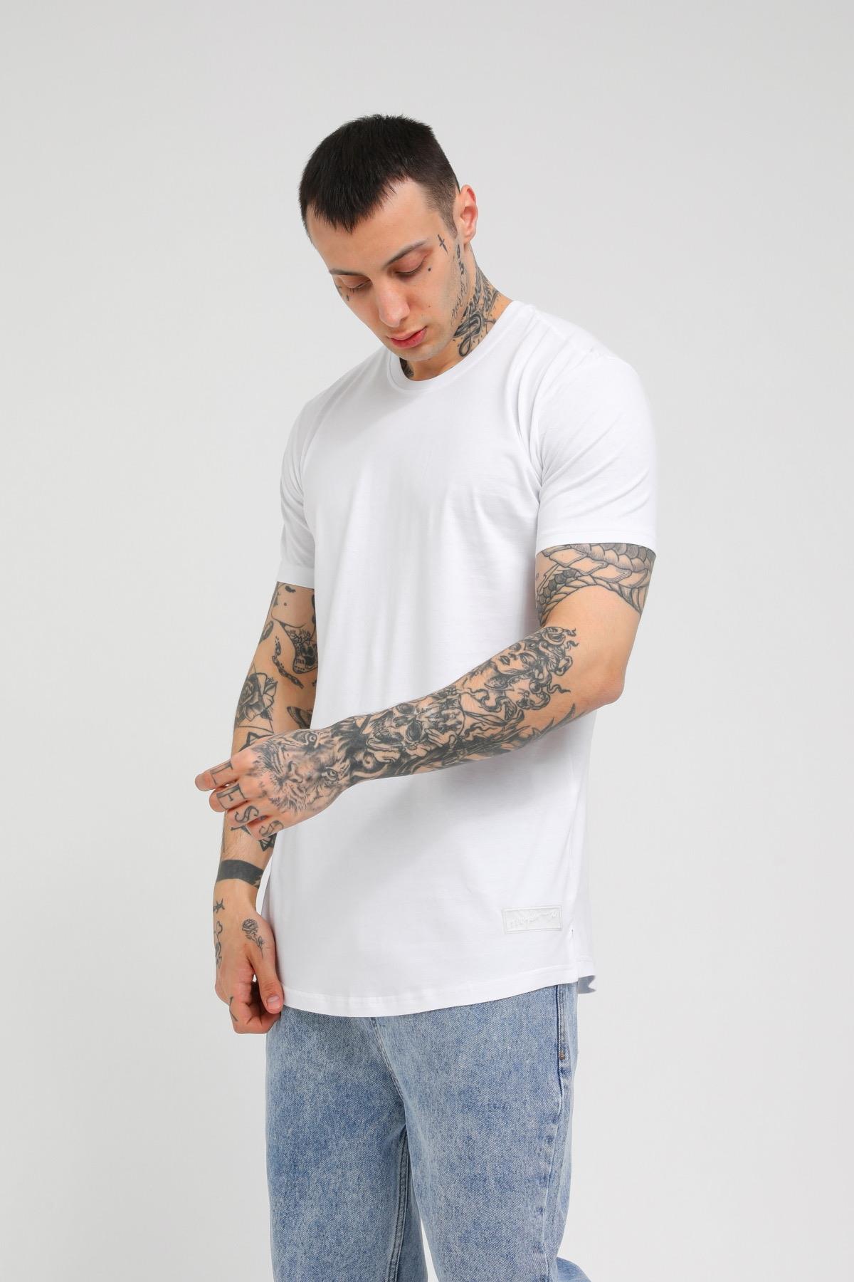 YANDAN YIRTMAÇLI BASİC  T-SHİRT R-5167