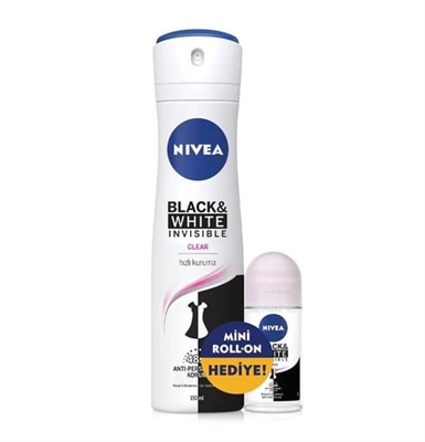 Nivea Deodorant 150 ml İnvisible B&W Clear + Roll On Hediyeli NIVEA Kadın Deodorant 