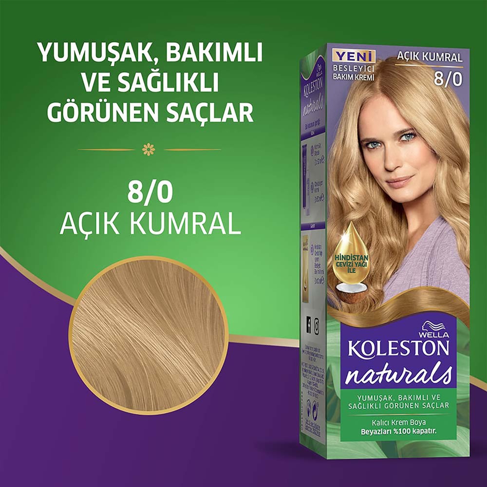 Koleston Naturals Set Kalıcı Krem Saç Boyası 8/0 Açık Kumral | Tshop