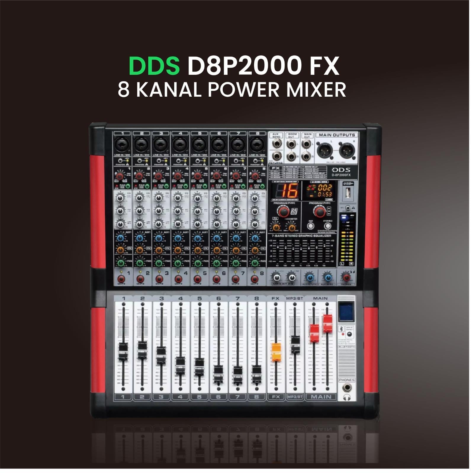 DDS D–8P2000 FX  8 KANAL 2x1000W POWER MİKSER