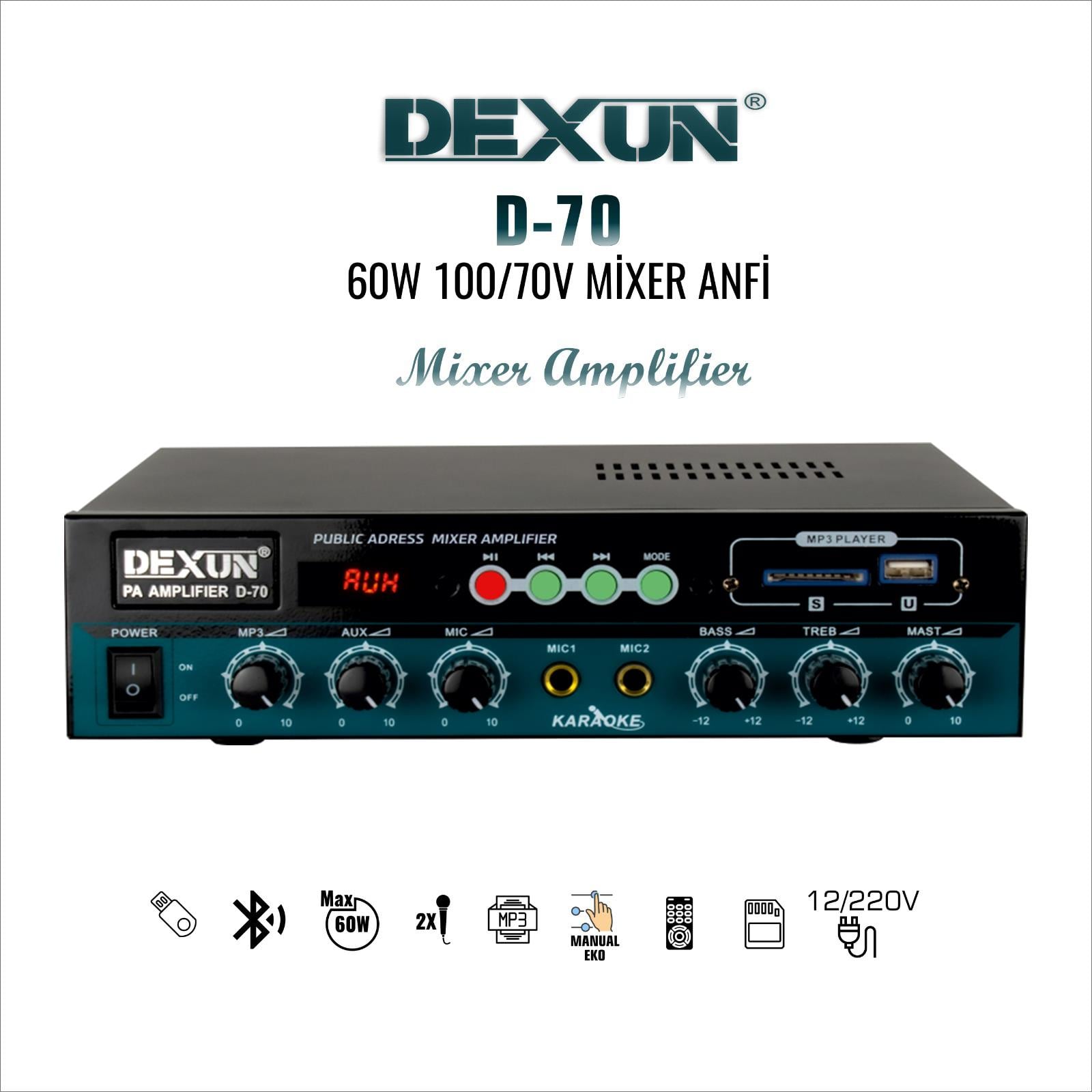 Dexun D–70 60W/100V MİKSER AMFİ