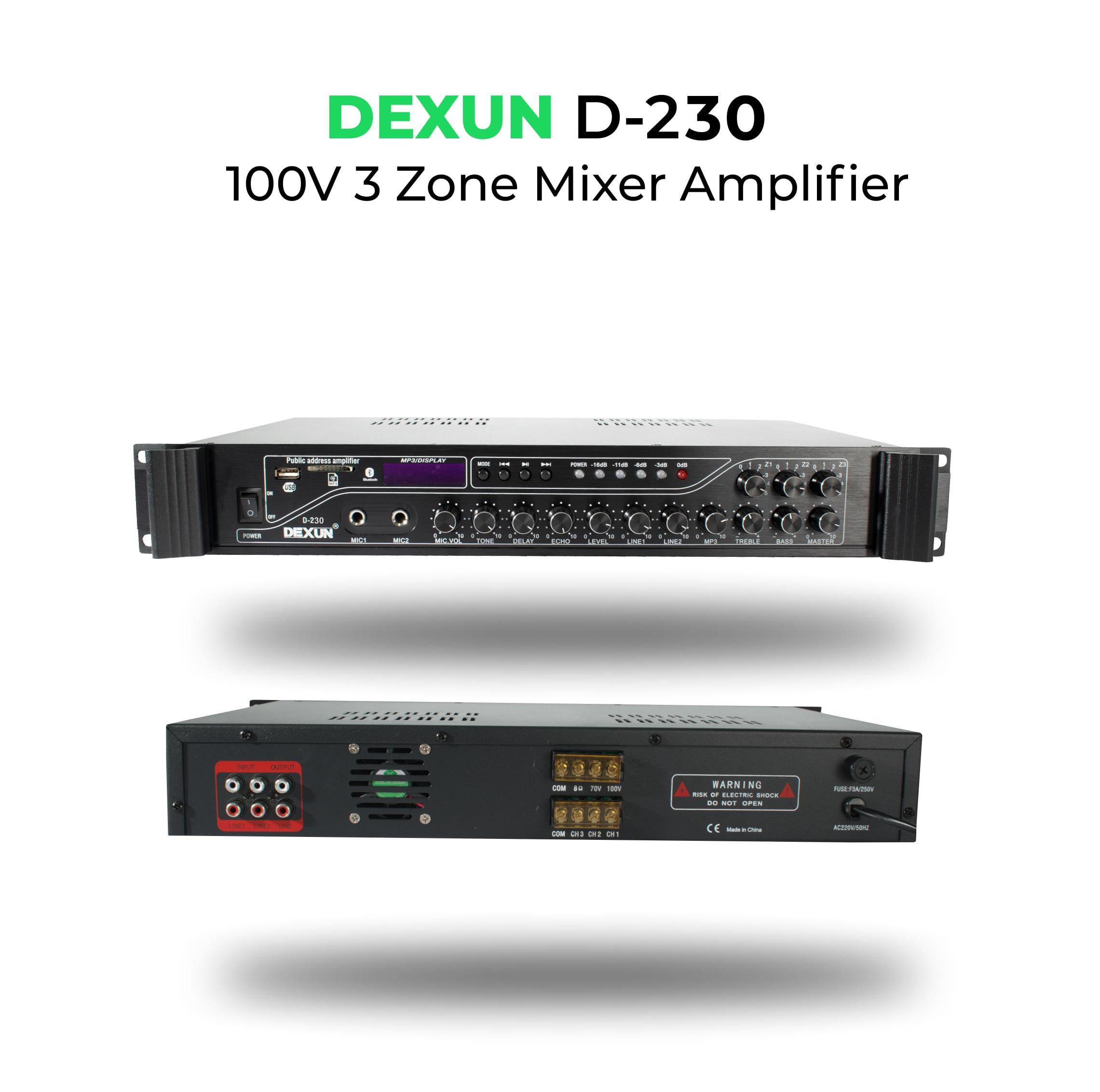 Dexun D–230 3 BÖLGE 300W/100V HAT TRAFOLU MİKSER AMFİ