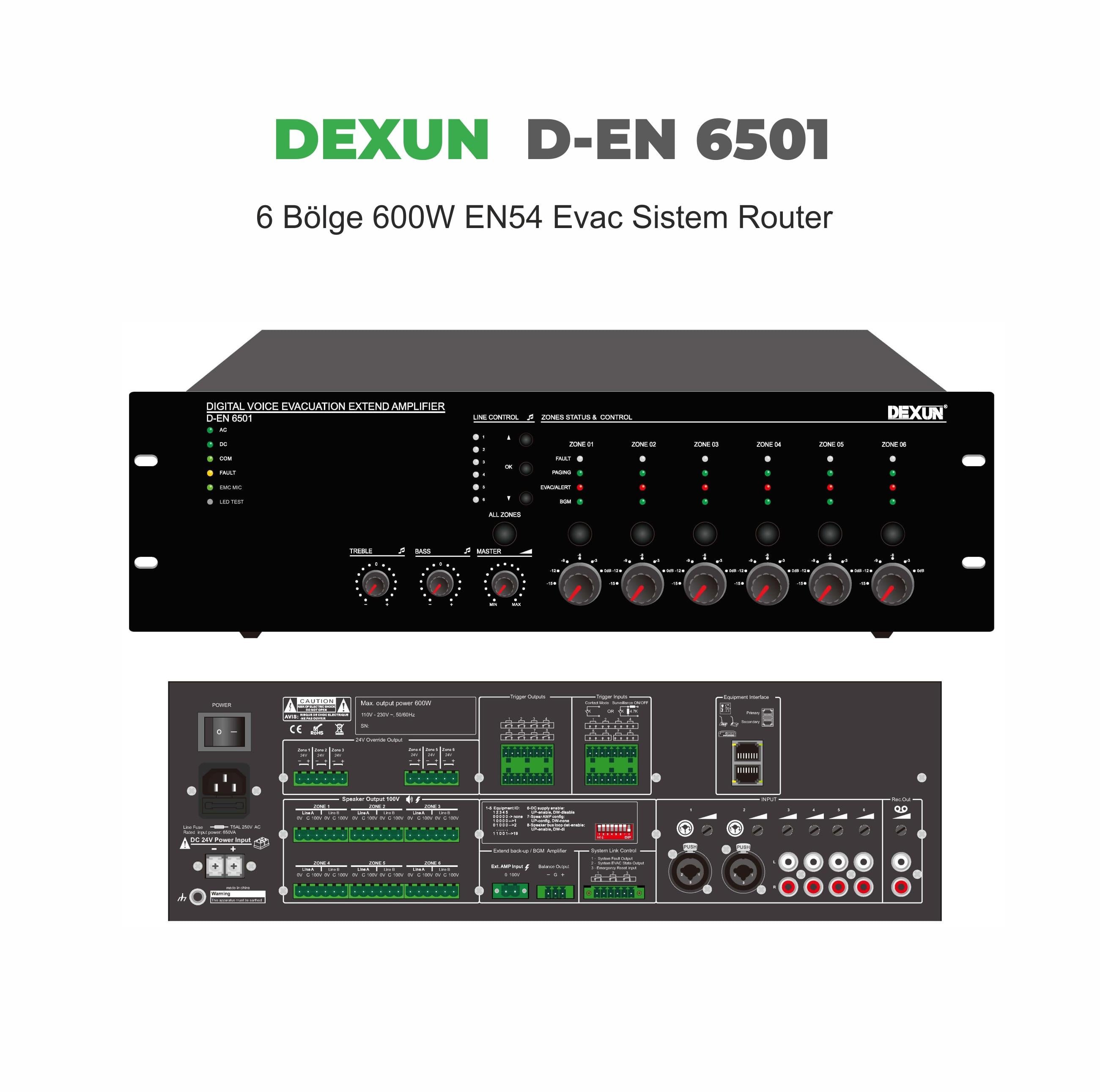 Dexun D-EN 6501 6 BÖLGE 600W EN54 EVAC SİSTEM ROUTER