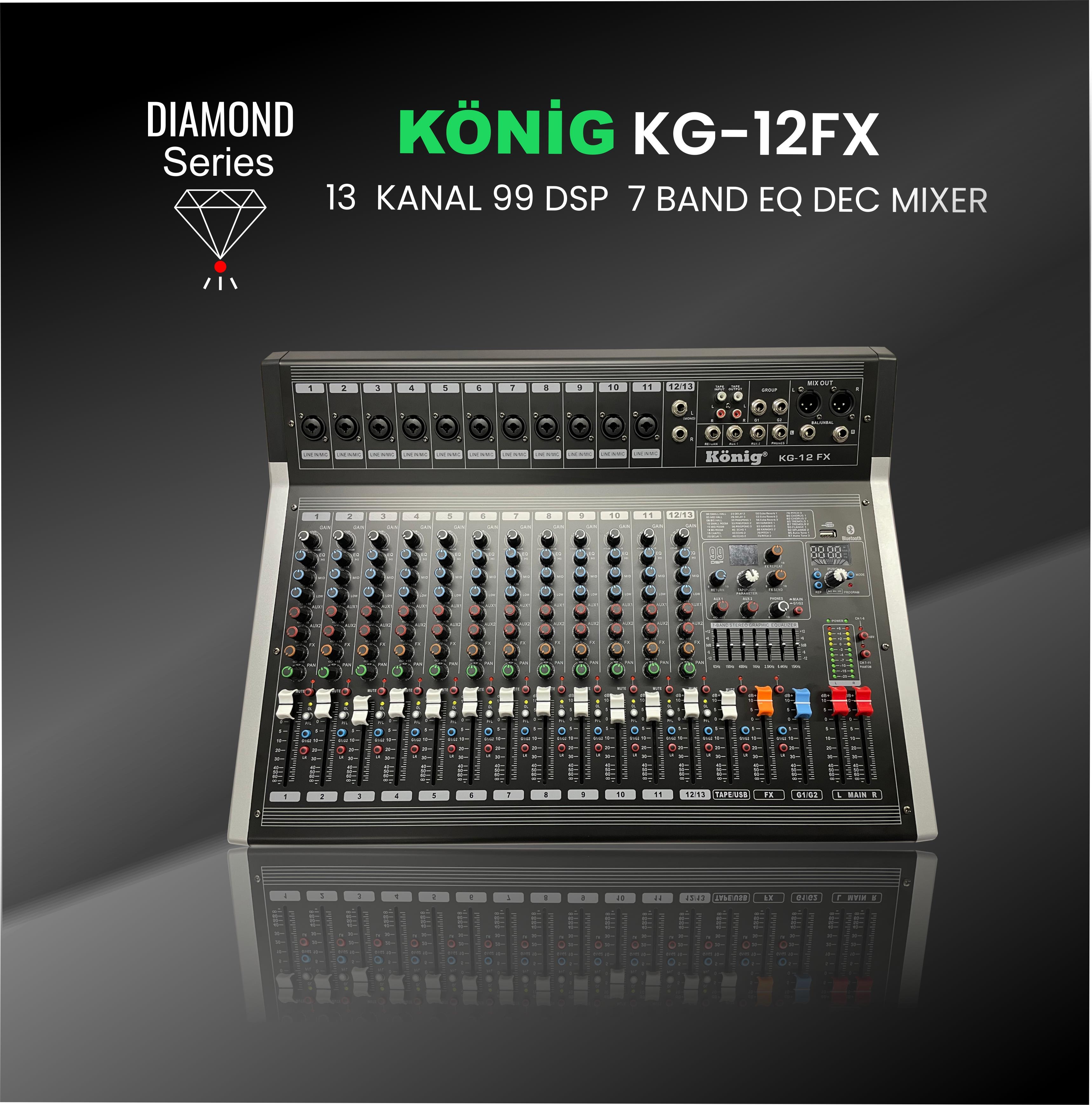 König KG–12 FX DİAMOND 13 KANAL 99 DSP 7 BAND EQ DEC MİKSER