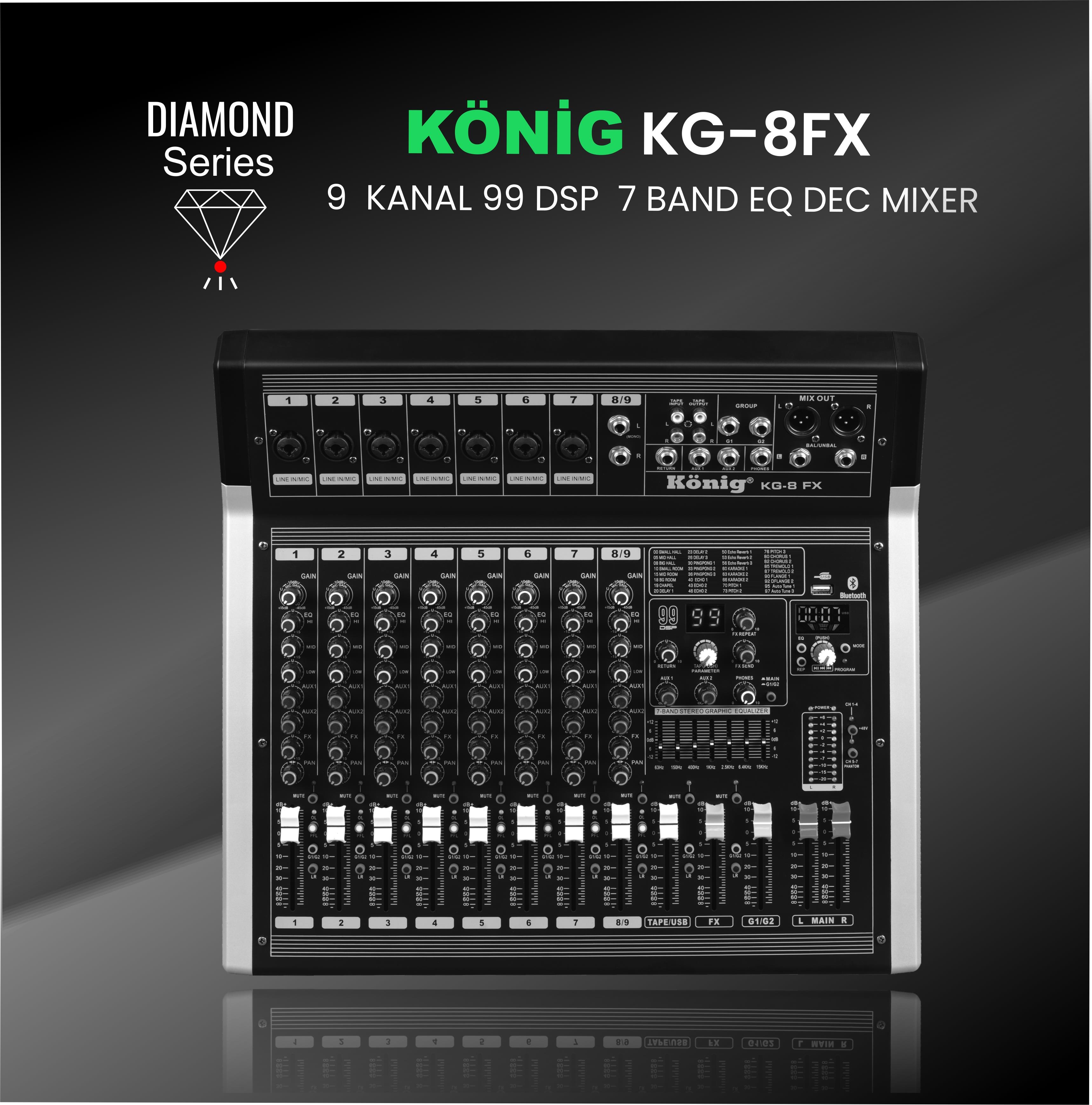 König KG–8 FX DİAMOND 9 KANAL 99 DSP 7 BAND EQ DEC MİKSER