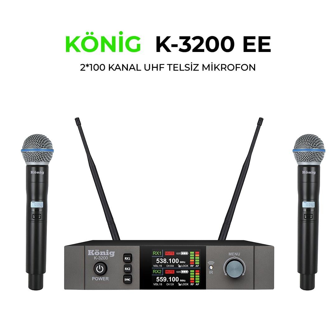 König K-3200EE ÇİFT EL ÇİFT KANAL UHF TELSİZ MİKROFON