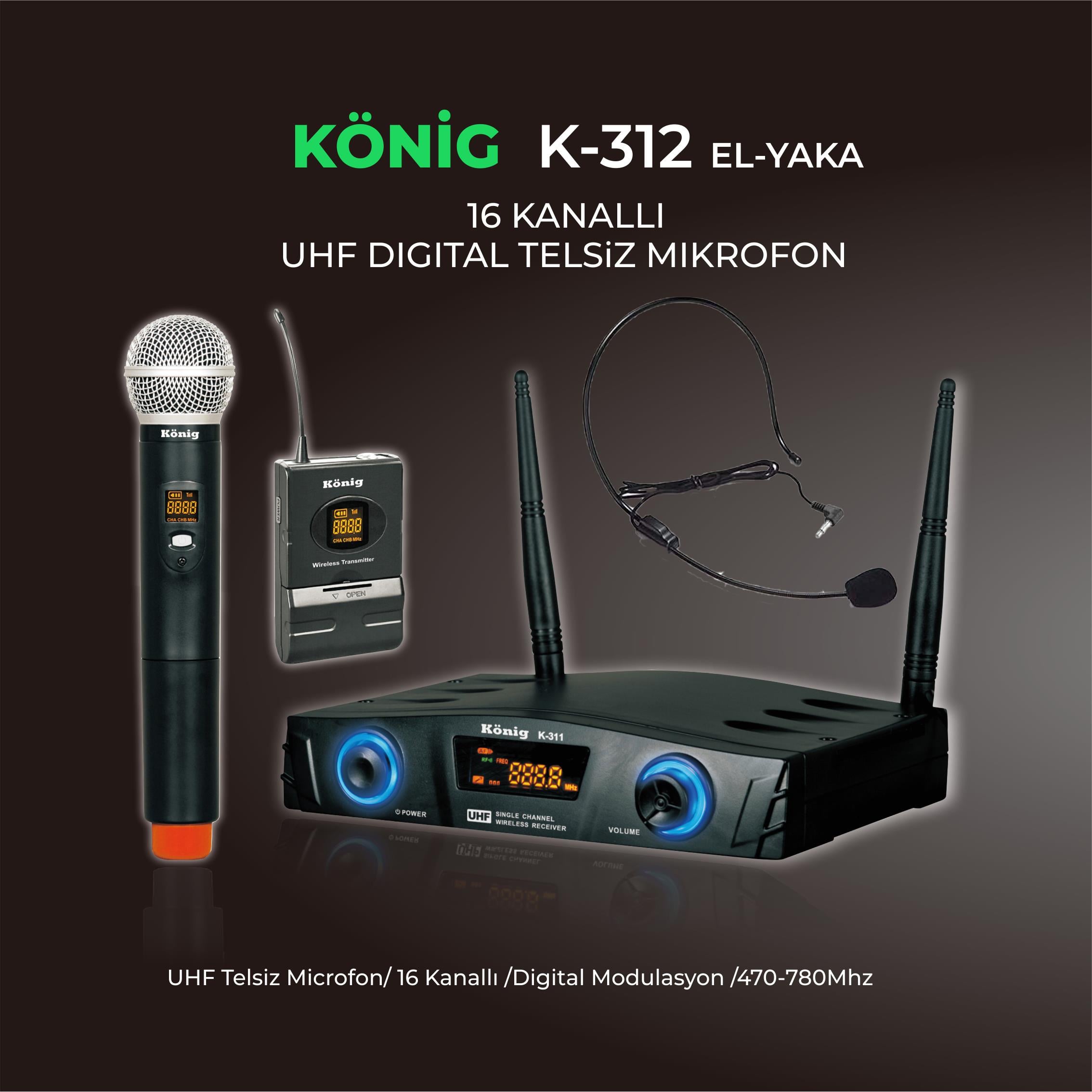 König K–312 EY  EL-YAKA 16 KANAL TELSİZ MİKROFON