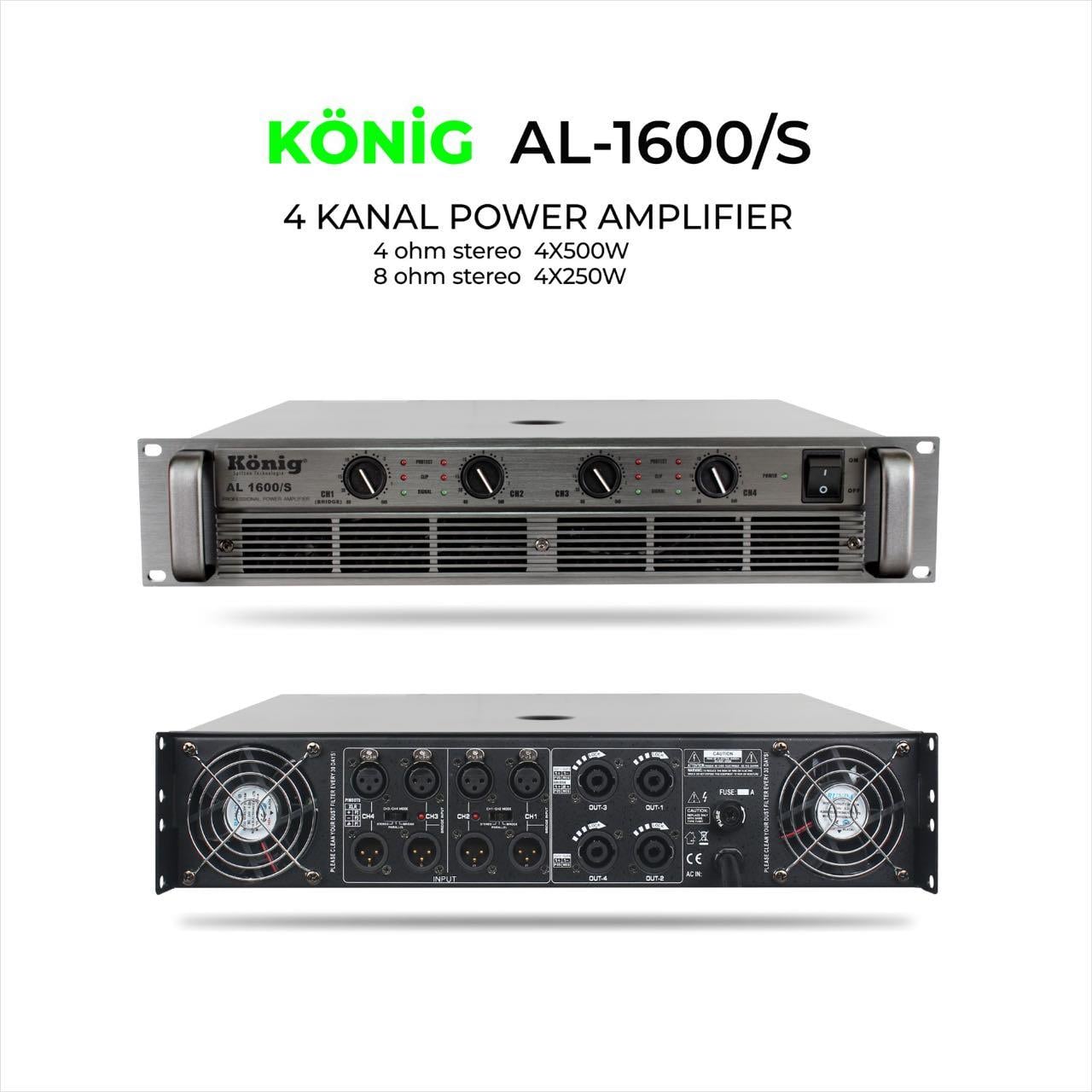 König AL–1600 2000W 4 KANAL POWER AMPLİFİKATÖR
