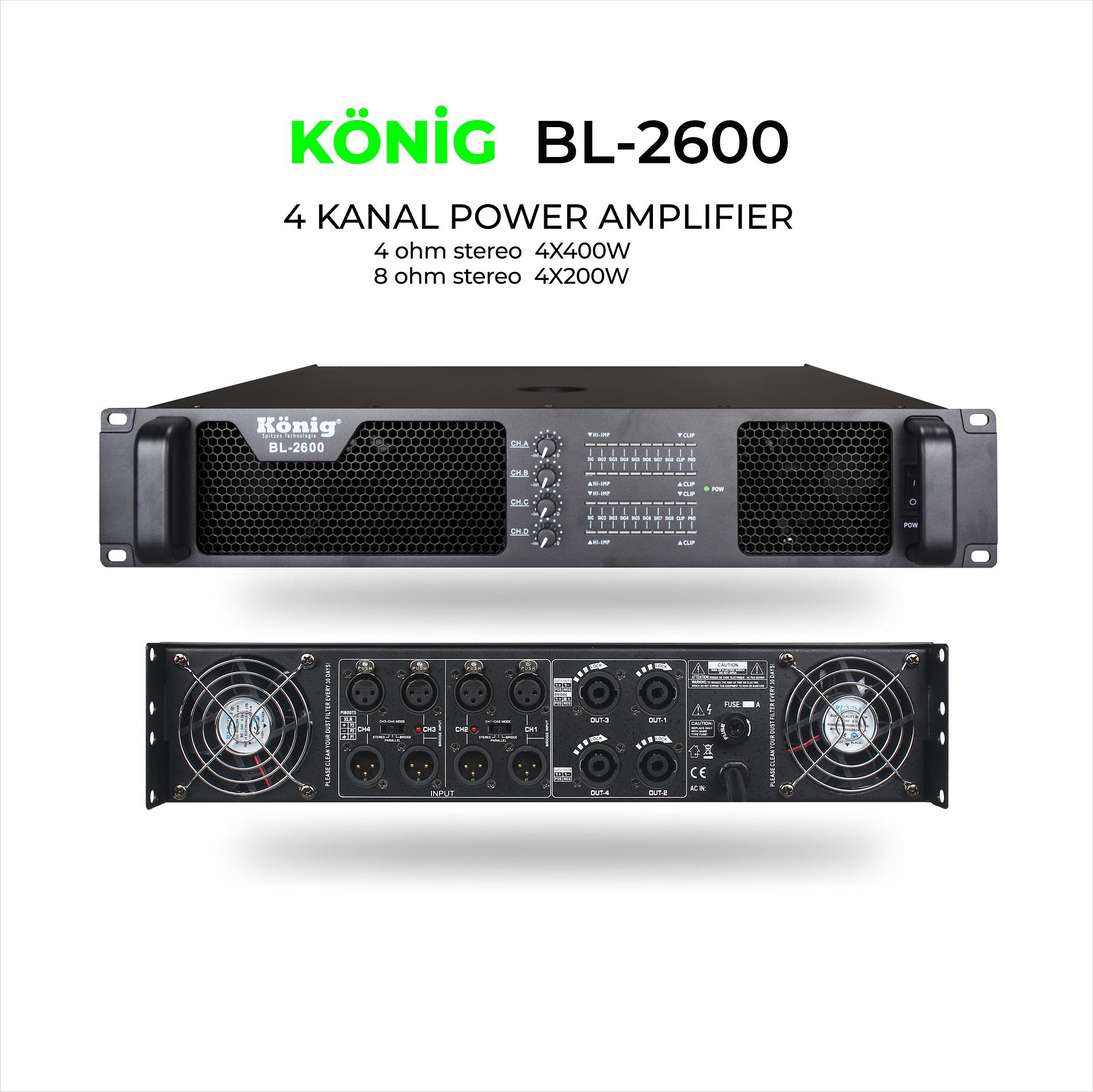KÖNİG B-2600 1600W 4 KANAL POWER AMPLİFİKATÖR