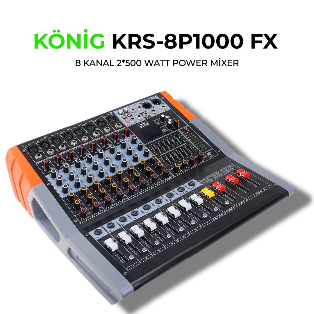König KRS–8 P1000 FX 2*500W 8 KANAL POWER MİKSER
