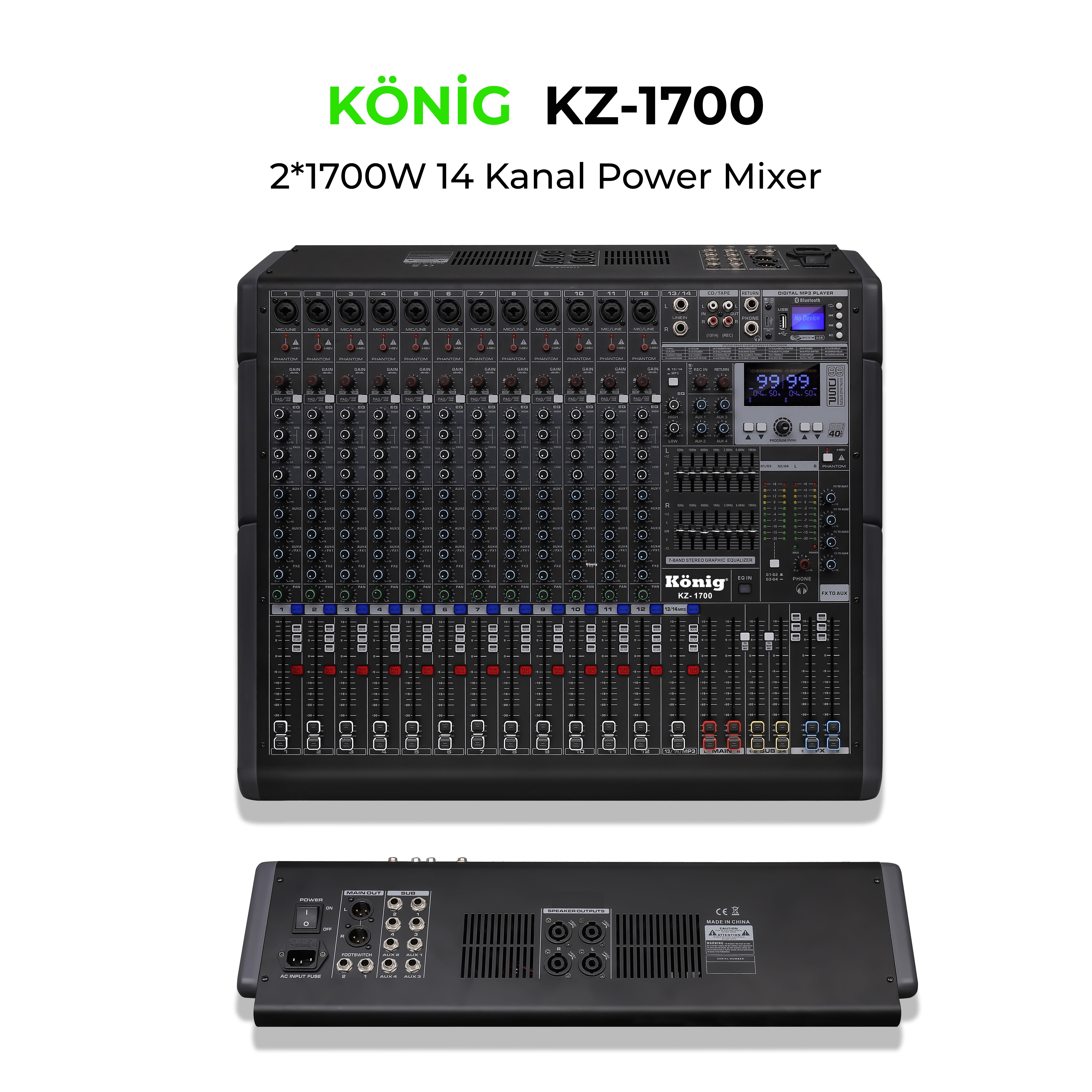 König KZ-1700 2*1700W 14 KANAL POWER MİKSER
